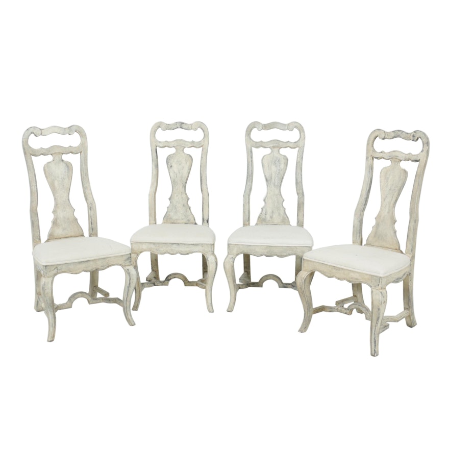 Four Drexel White-Painted French Provincial Style Side Chairs