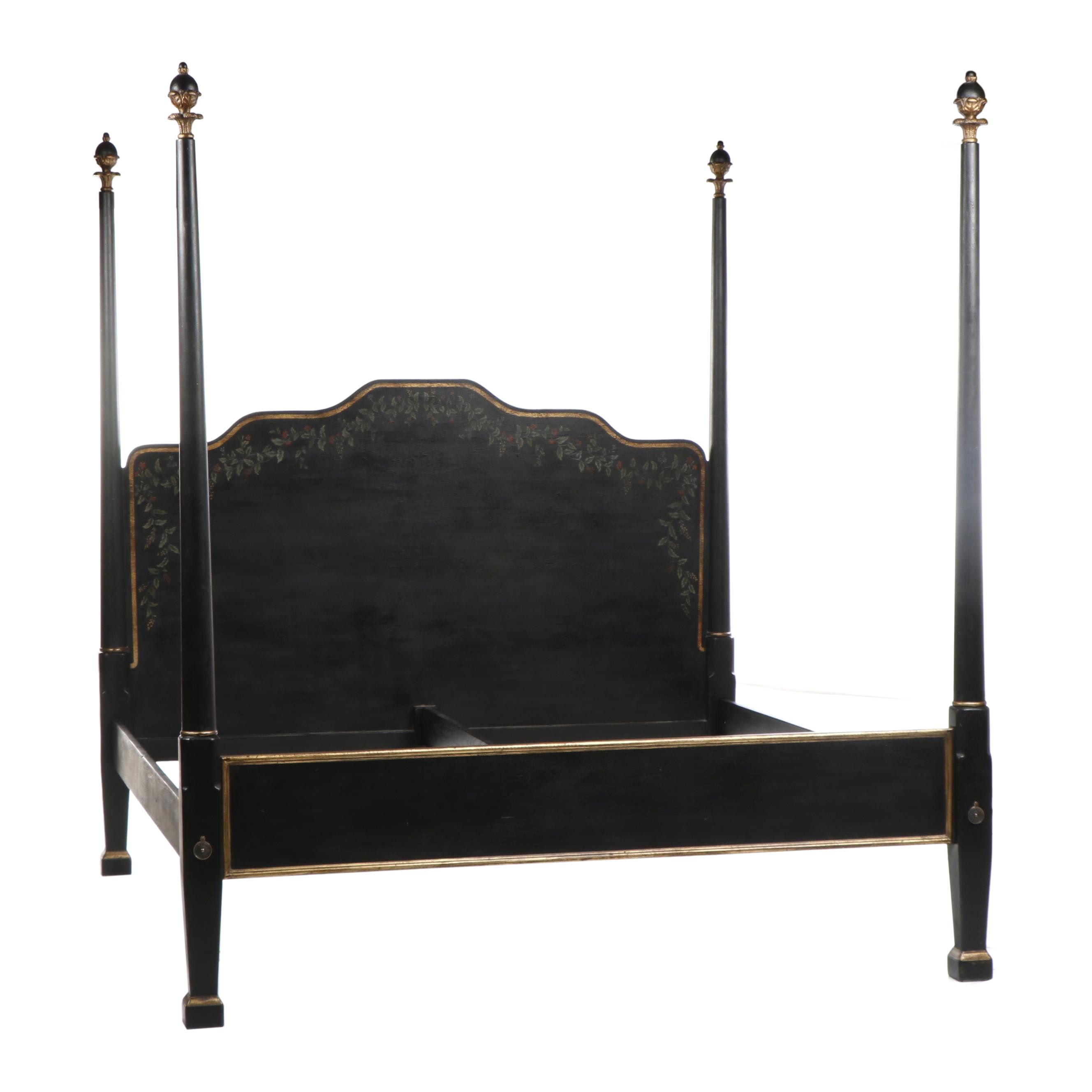 Robert Bergelin Contemporary Four Poster King Size Bed Frame with Step Stool