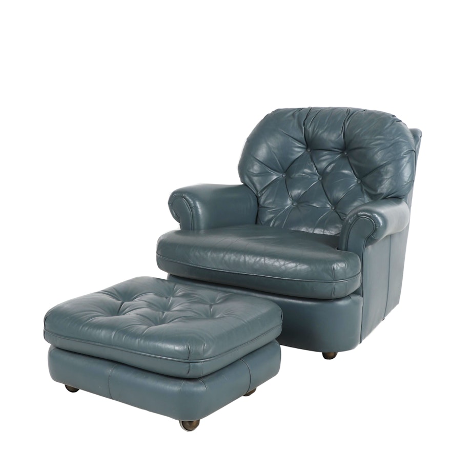 Classic Leather Lounge Chair with Ottoman