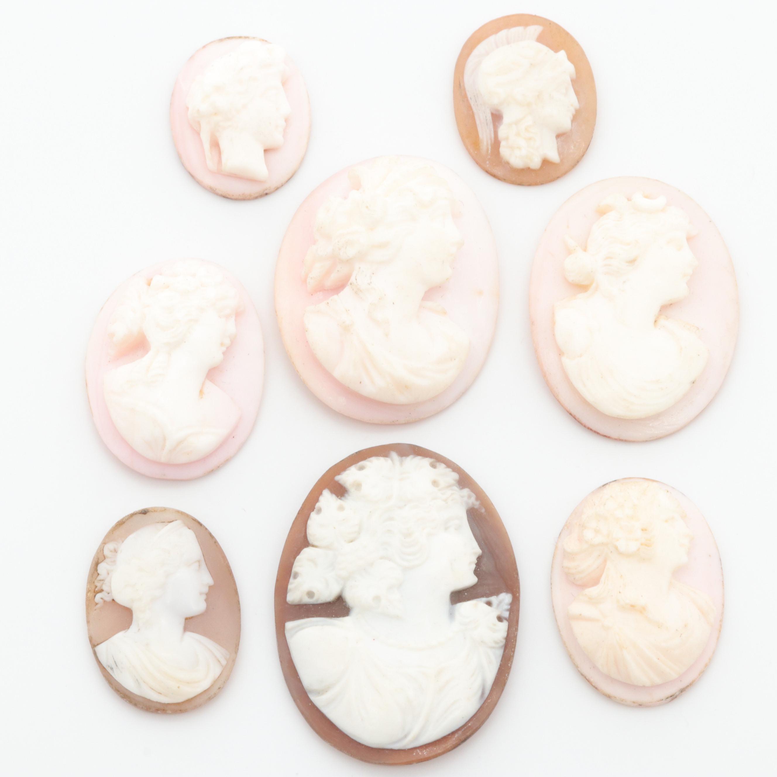 Loose Helmet and Conch Shell Cameos Featuring Male Figures