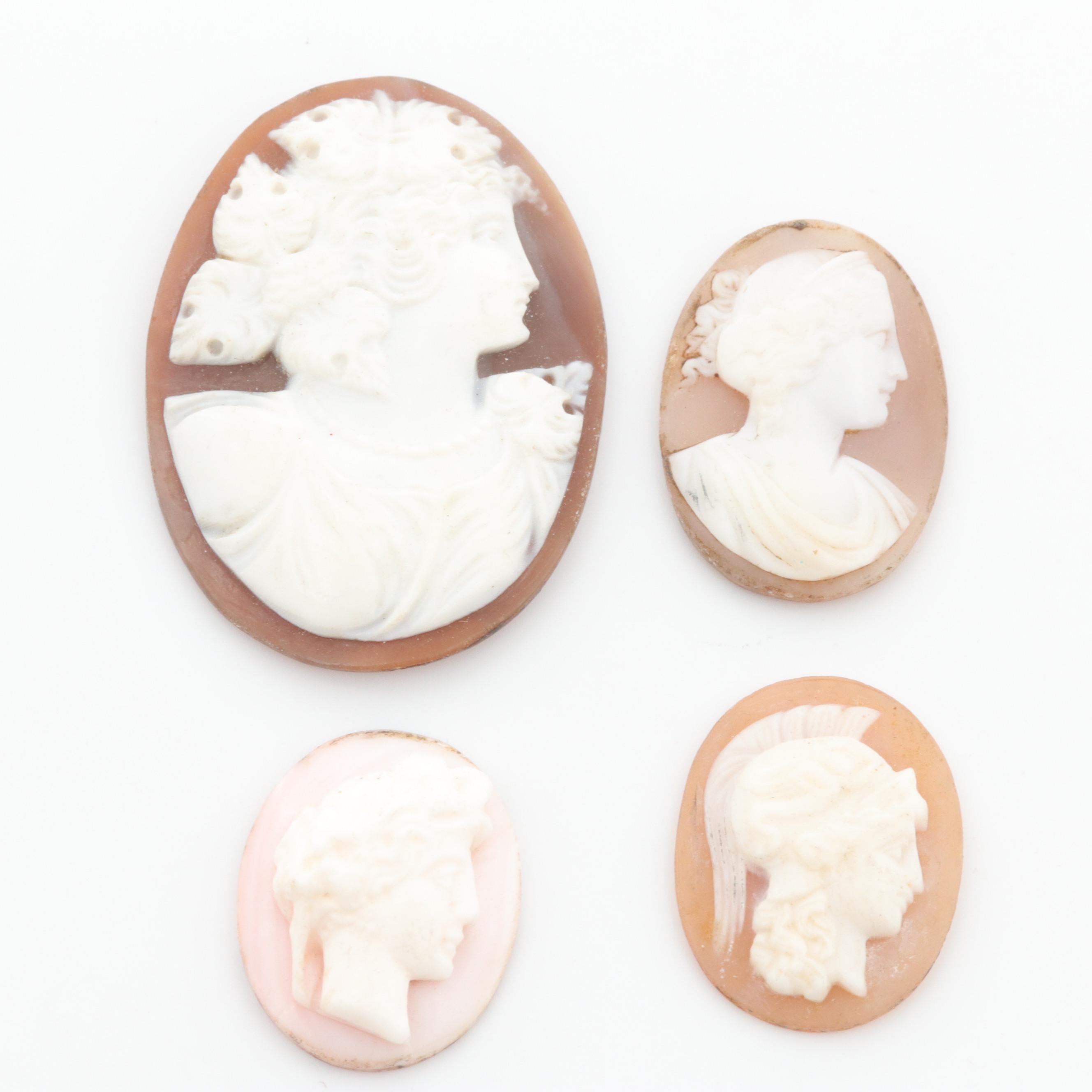 Loose Helmet and Conch Shell Cameos Featuring Male Figures