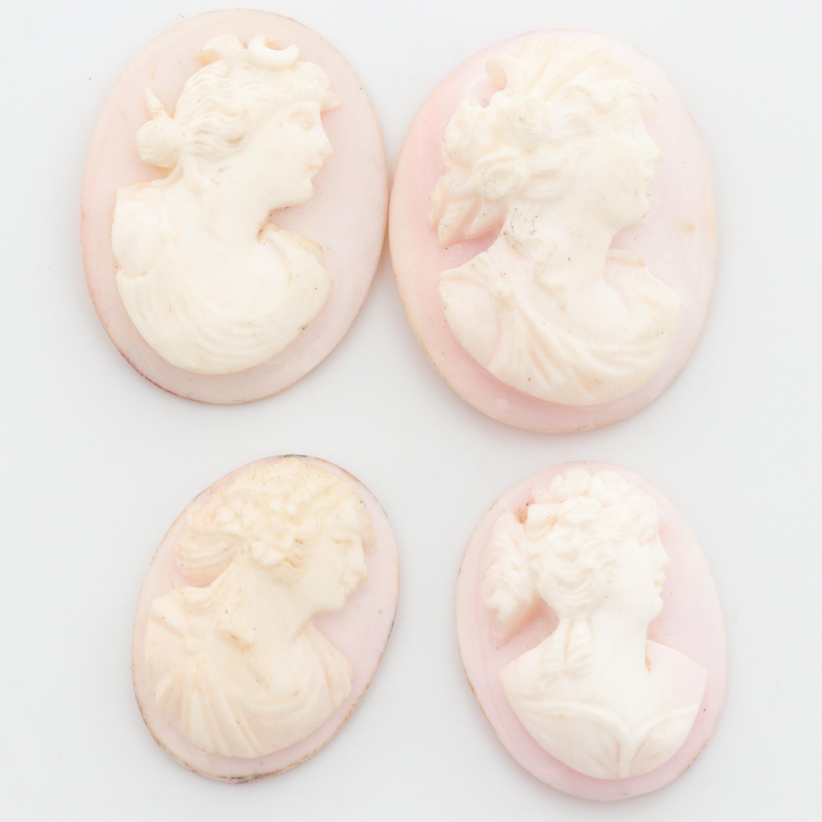 Loose Helmet and Conch Shell Cameos Featuring Male Figures