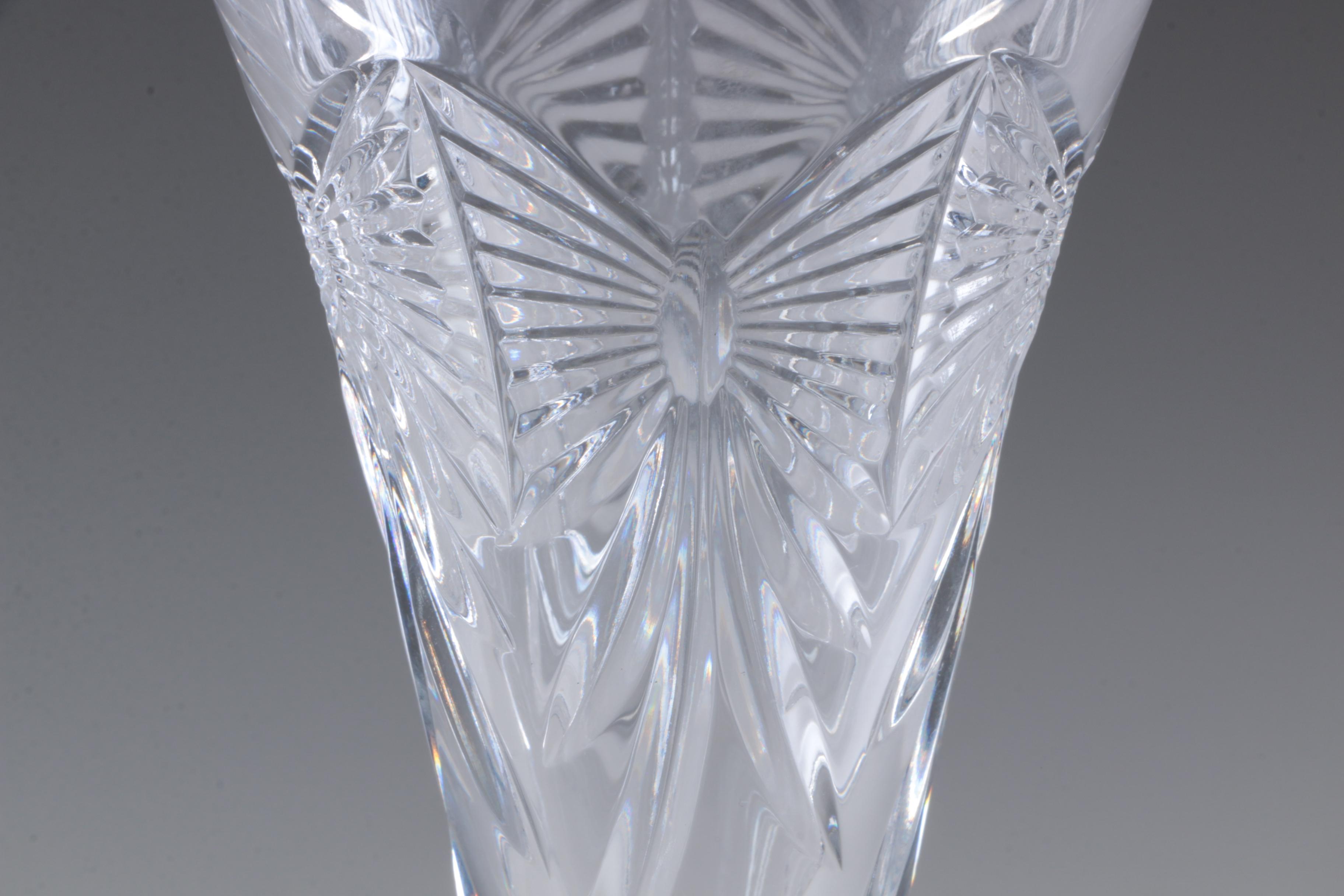 Waterford Crystal "Millennium Series" Fluted Champagne Glasses and Bear Figurine