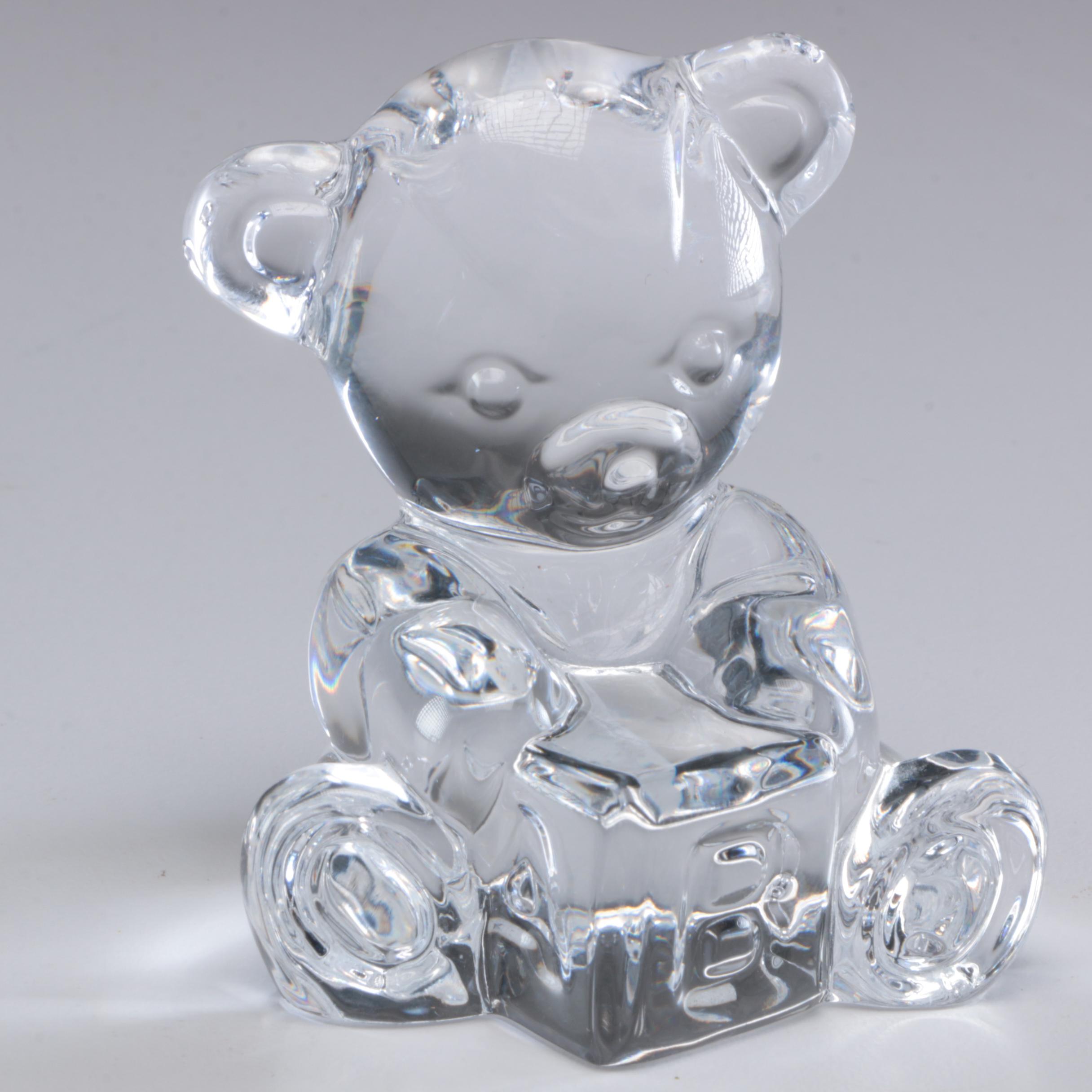 Waterford Crystal "Millennium Series" Fluted Champagne Glasses and Bear Figurine