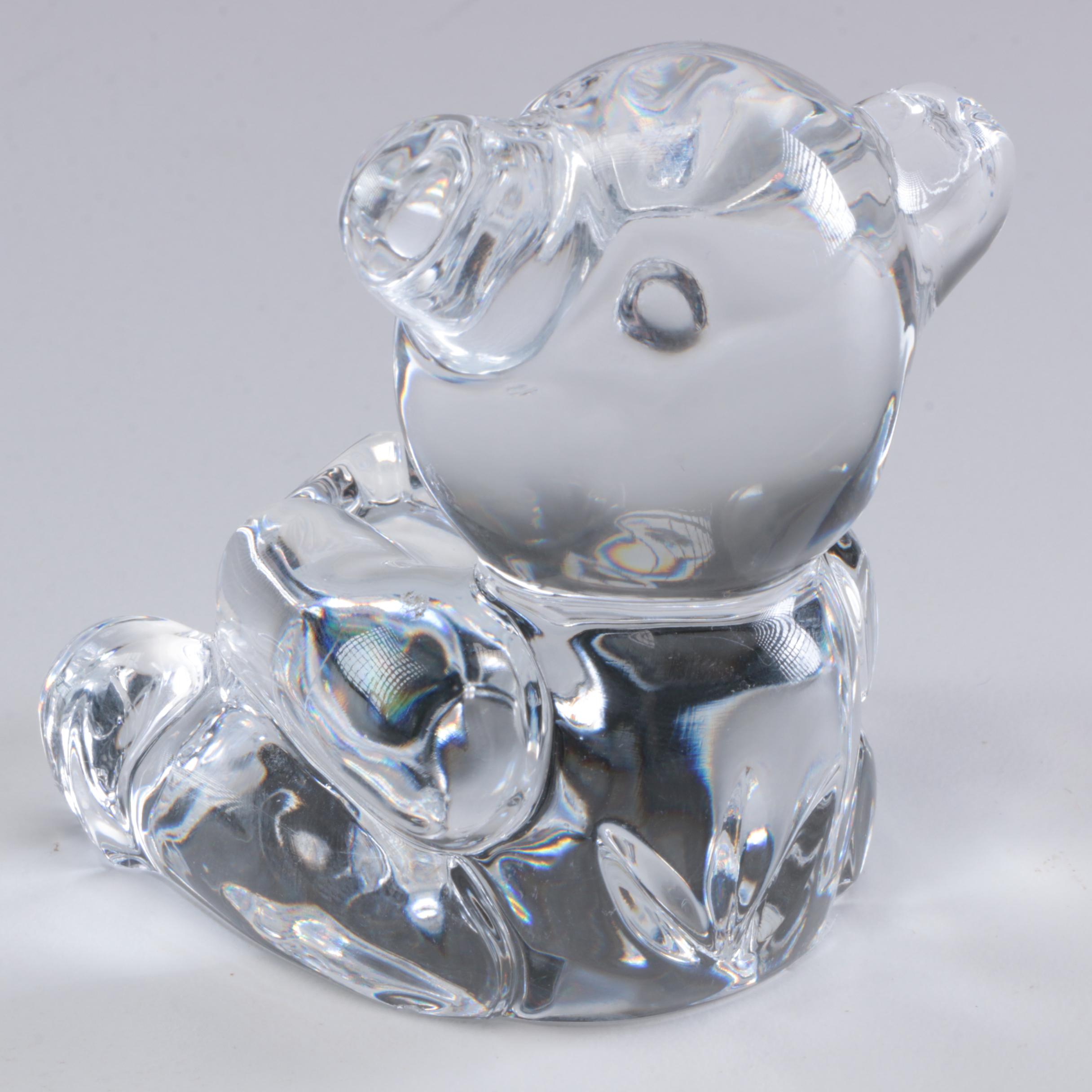 Waterford Crystal "Millennium Series" Fluted Champagne Glasses and Bear Figurine