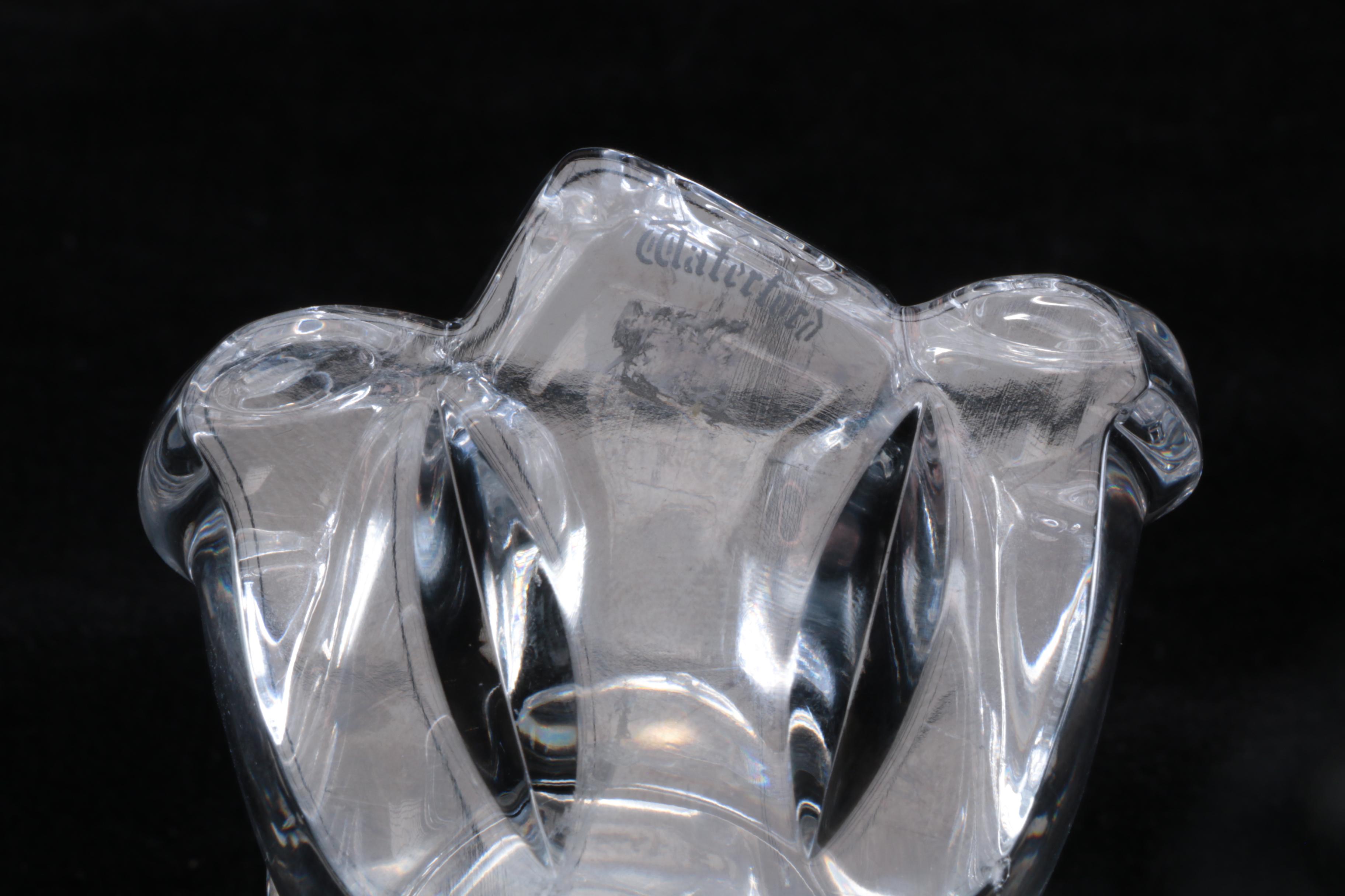 Waterford Crystal "Millennium Series" Fluted Champagne Glasses and Bear Figurine