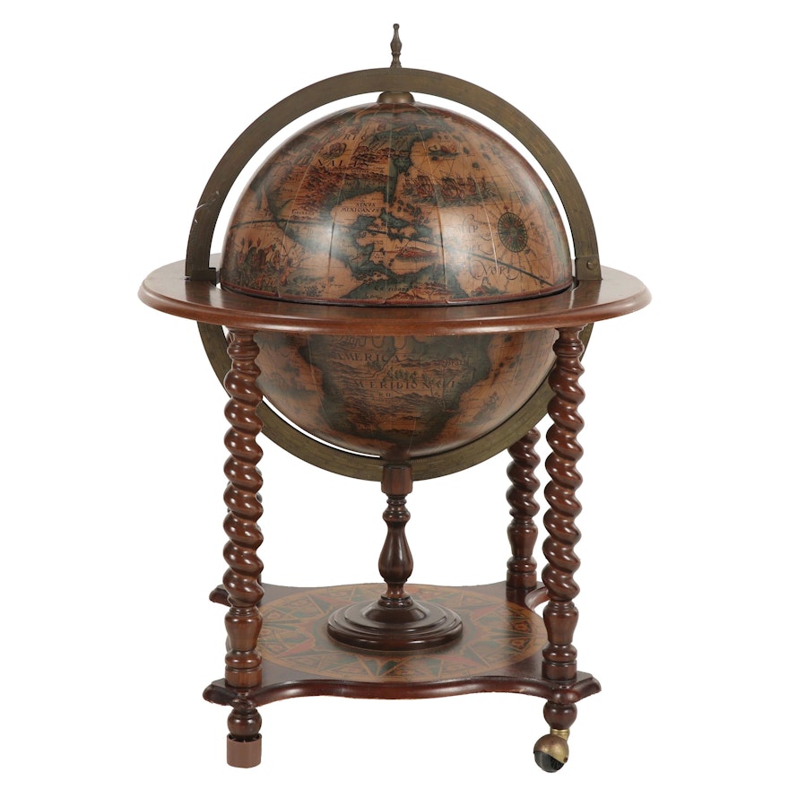 Italian Style Flip-Top Bar Globe-on-Stand