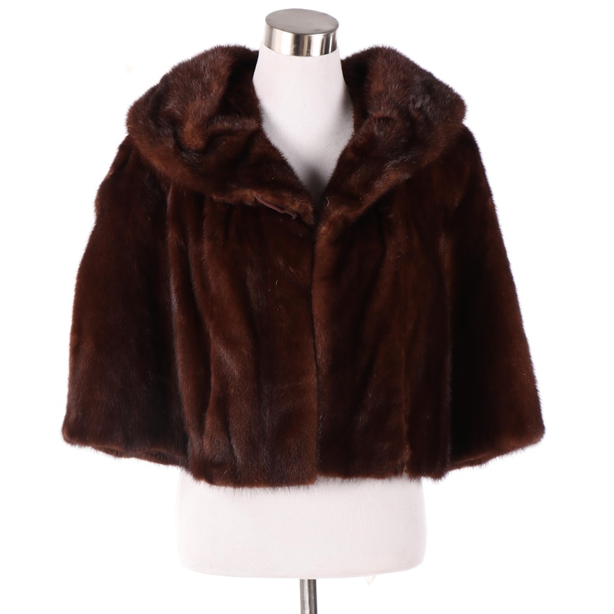 Mahogany Brown Mink Fur Cropped Jacket, 1960s Vintage