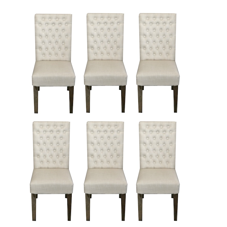 Linen Upholstered Dining Chairs with Button-Tufted Backs, Set of 6