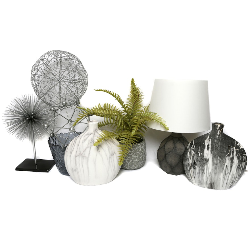 Grouping of Metal, Ceramic and Stone Table Decor