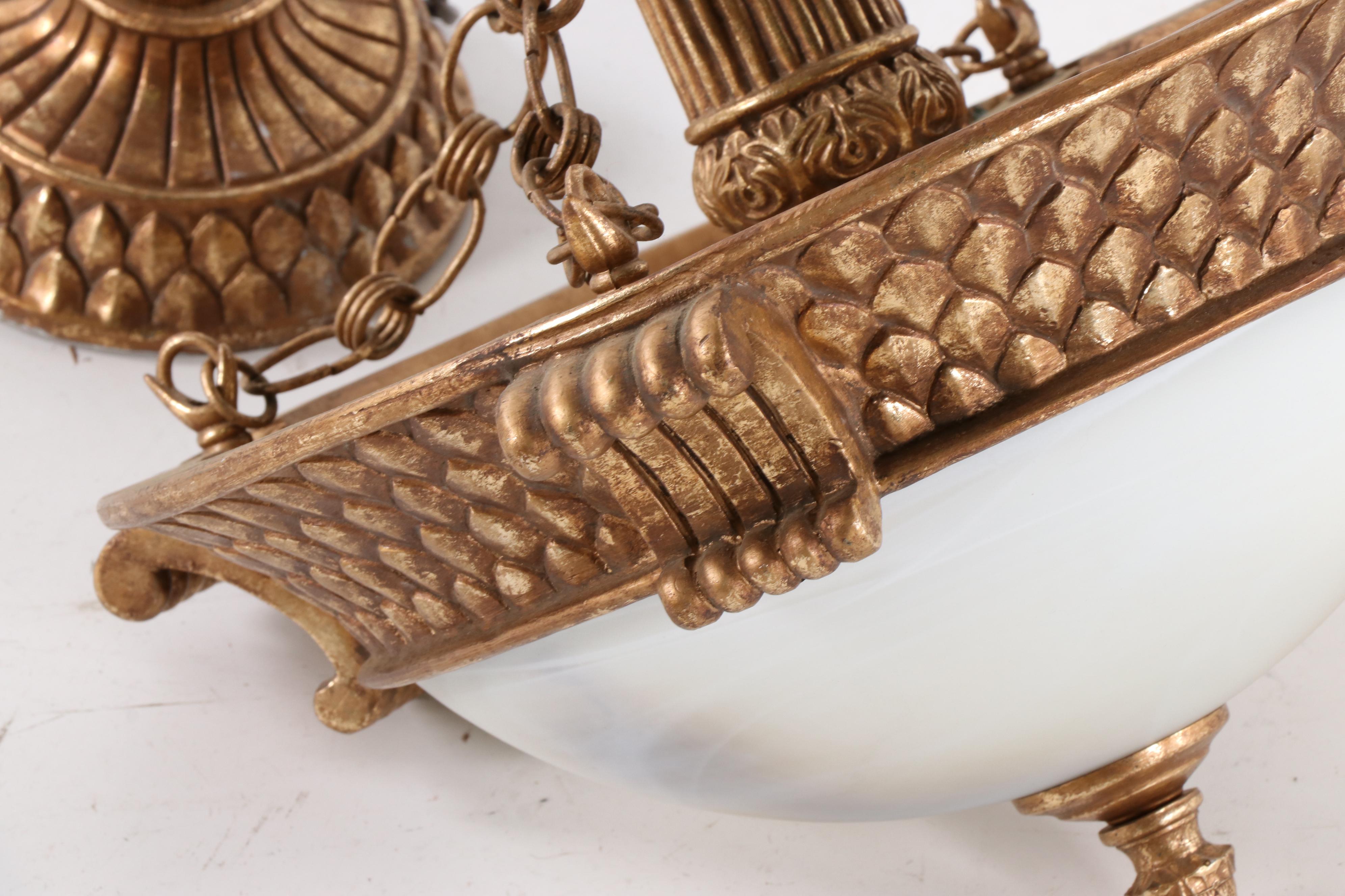 Neoclassical Style Gilt Finish Semi-Flush Mount Pendant Light, Contemporary