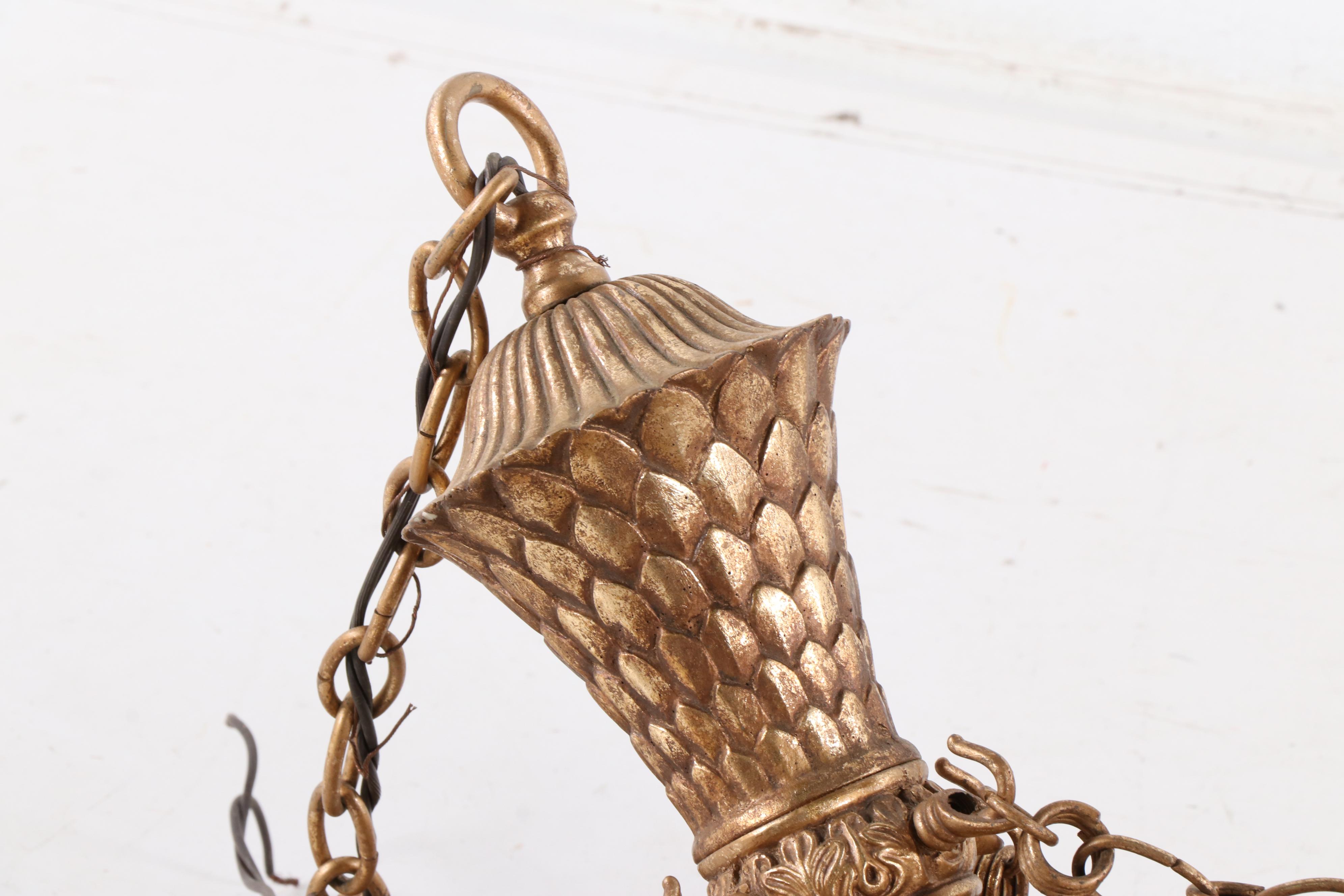 Neoclassical Style Gilt Finish Semi-Flush Mount Pendant Light, Contemporary