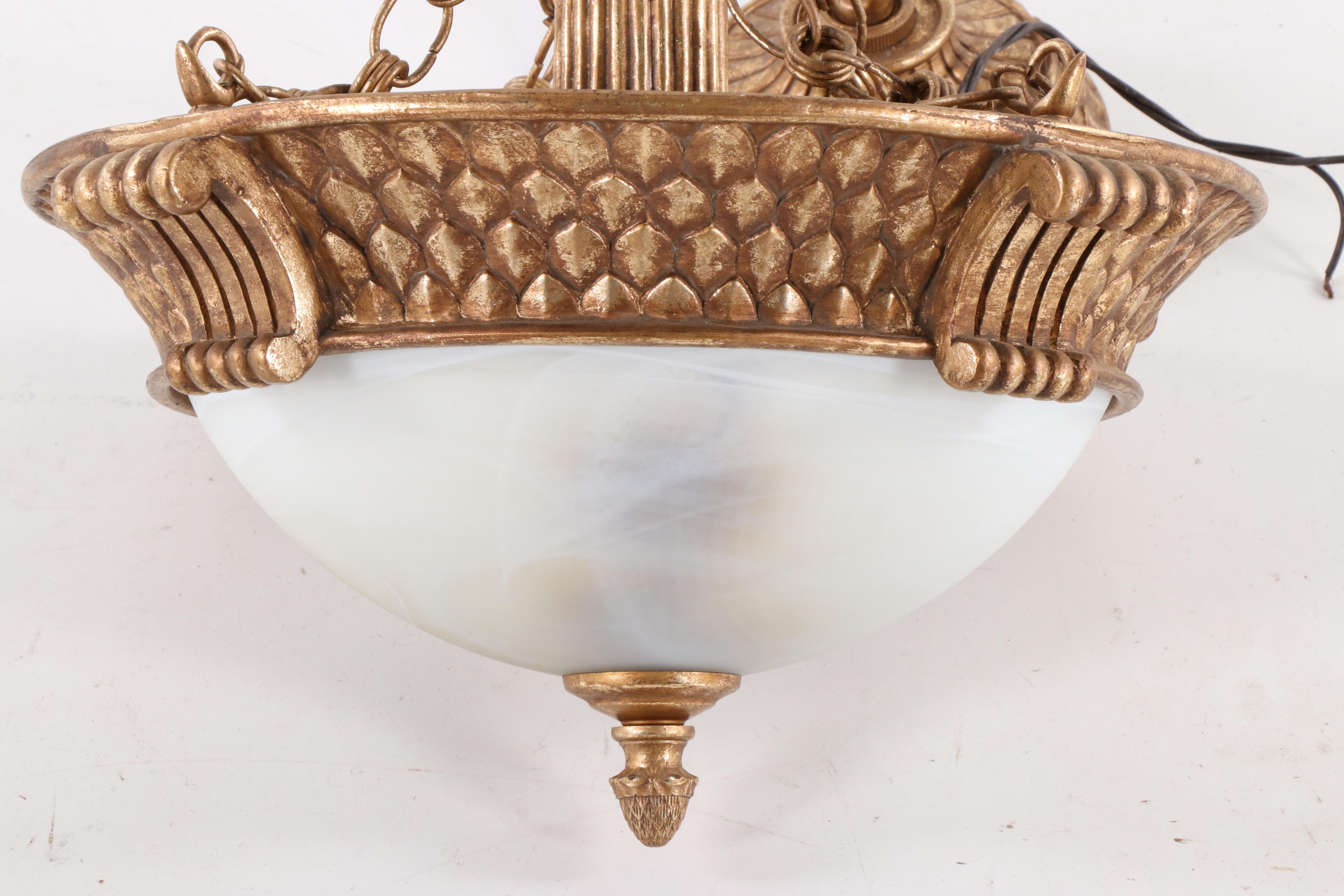 Neoclassical Style Gilt Finish Semi-Flush Mount Pendant Light, Contemporary