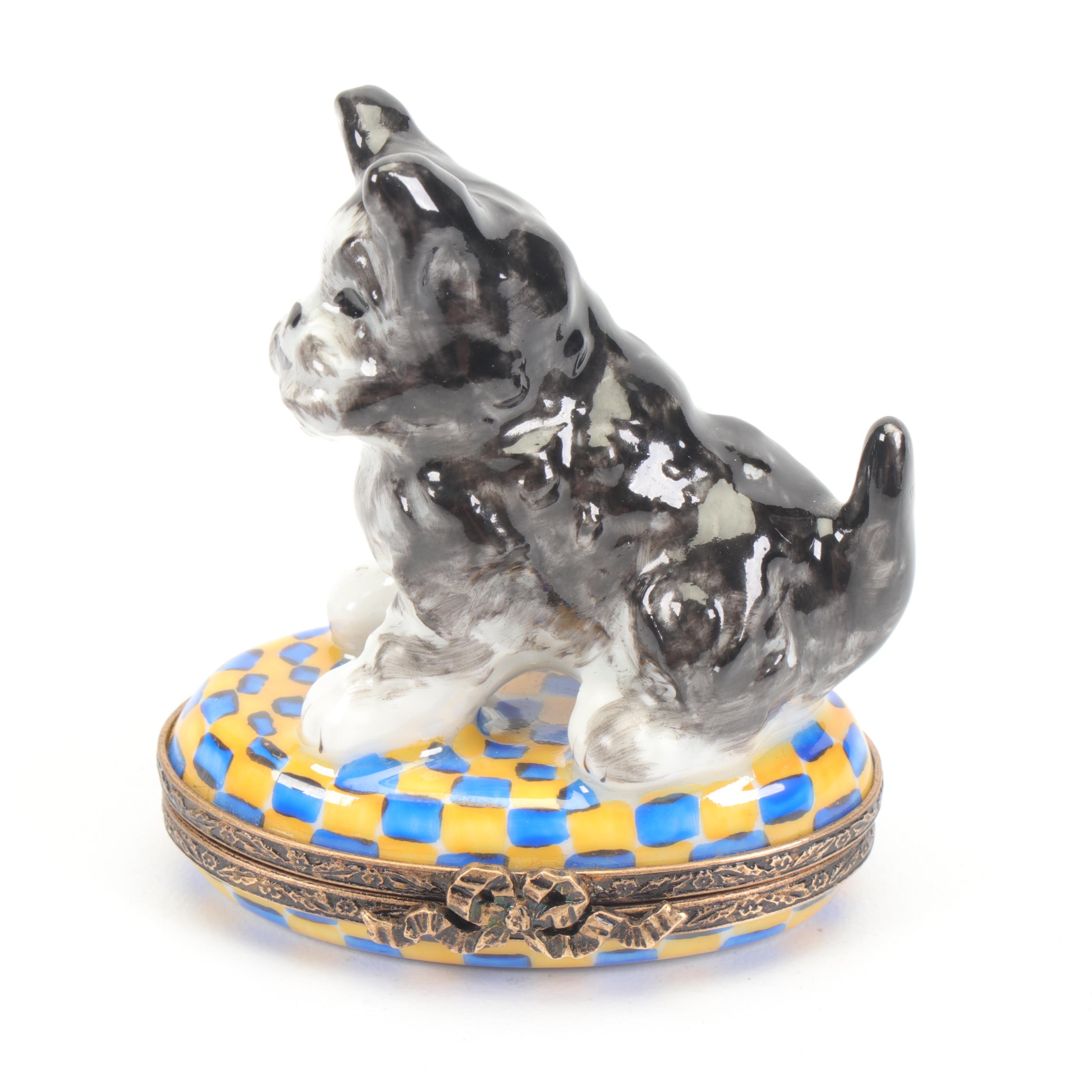 Hand-Painted Limoges Porcelain Scottish Terrier Trinket Box