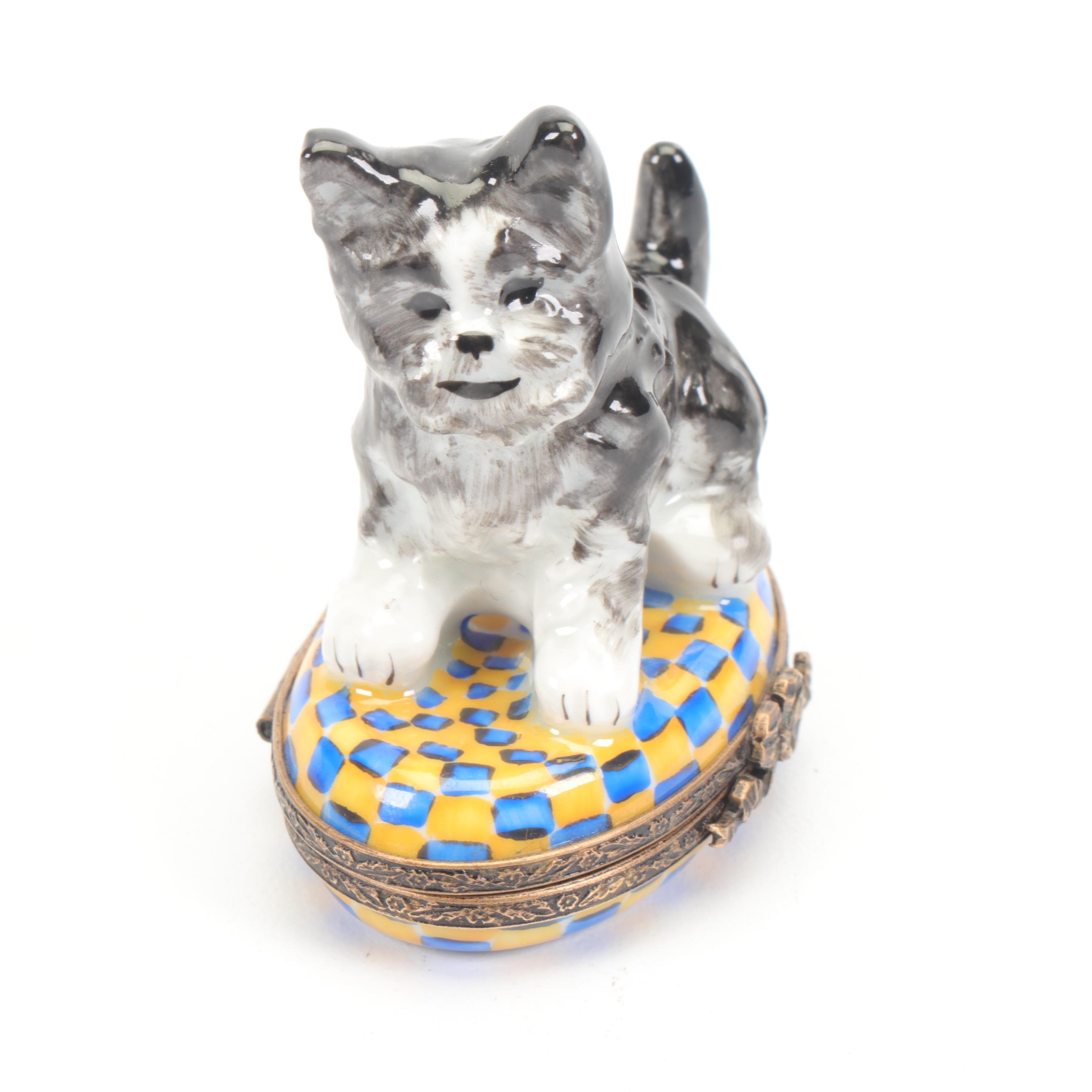 Hand-Painted Limoges Porcelain Scottish Terrier Trinket Box