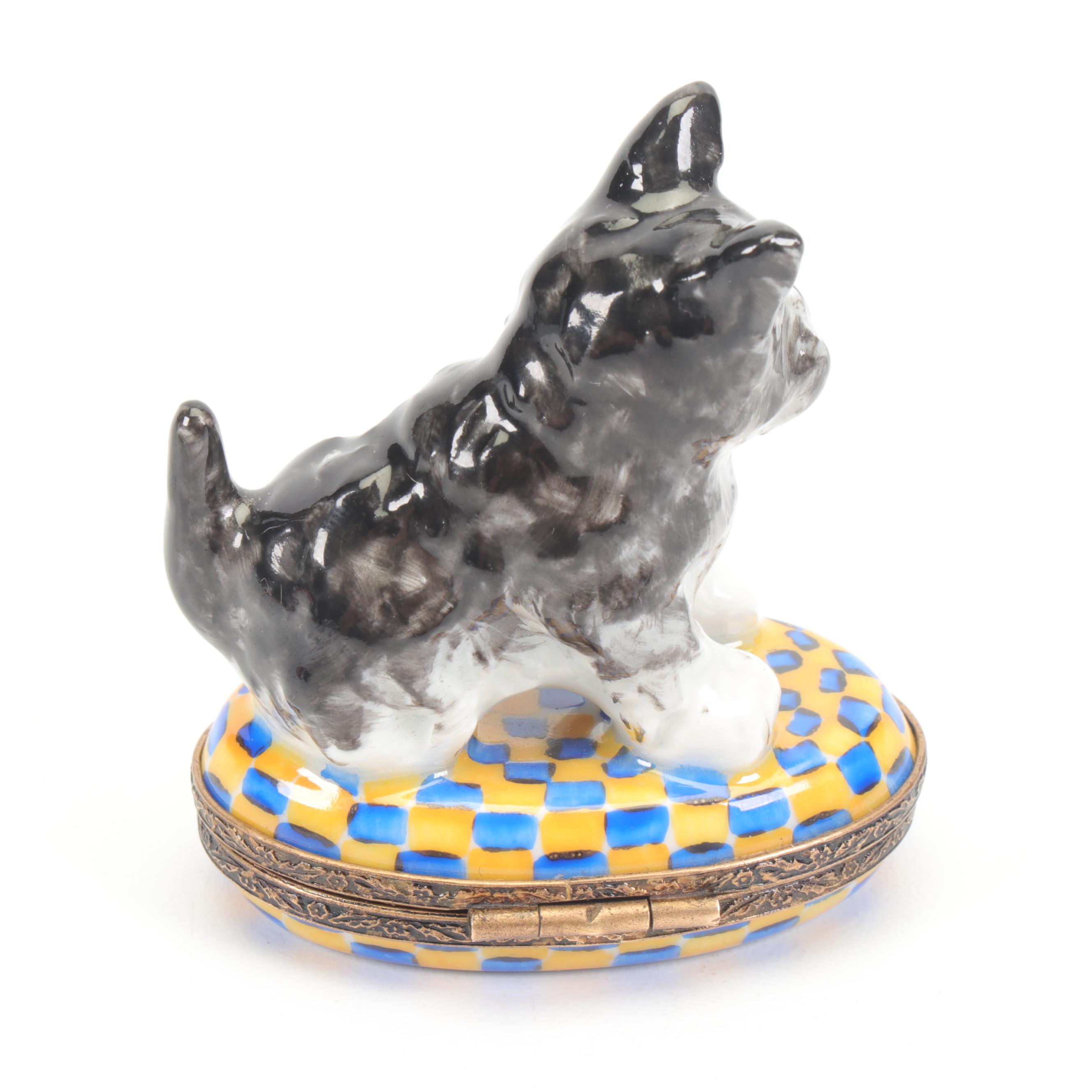 Hand-Painted Limoges Porcelain Scottish Terrier Trinket Box