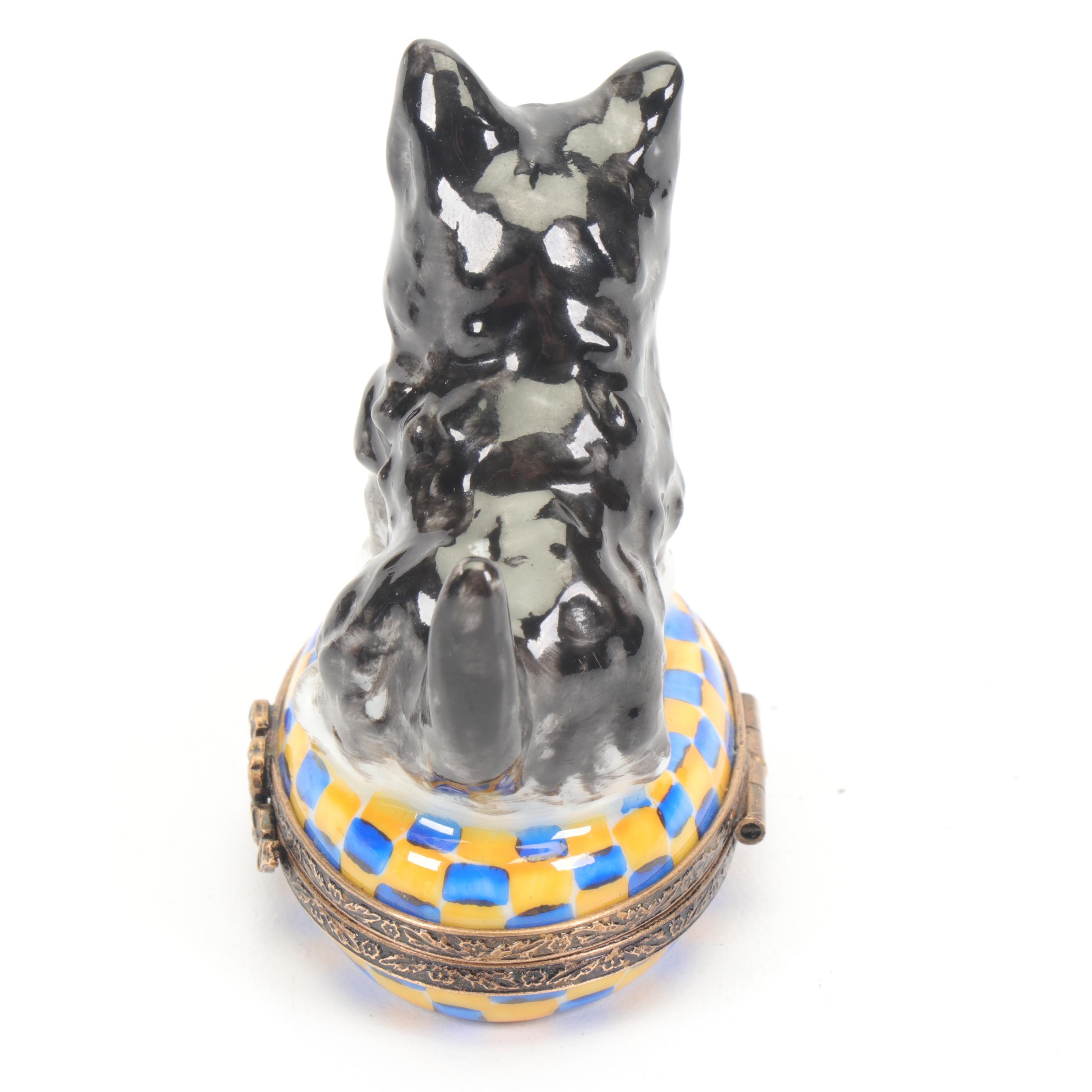 Hand-Painted Limoges Porcelain Scottish Terrier Trinket Box