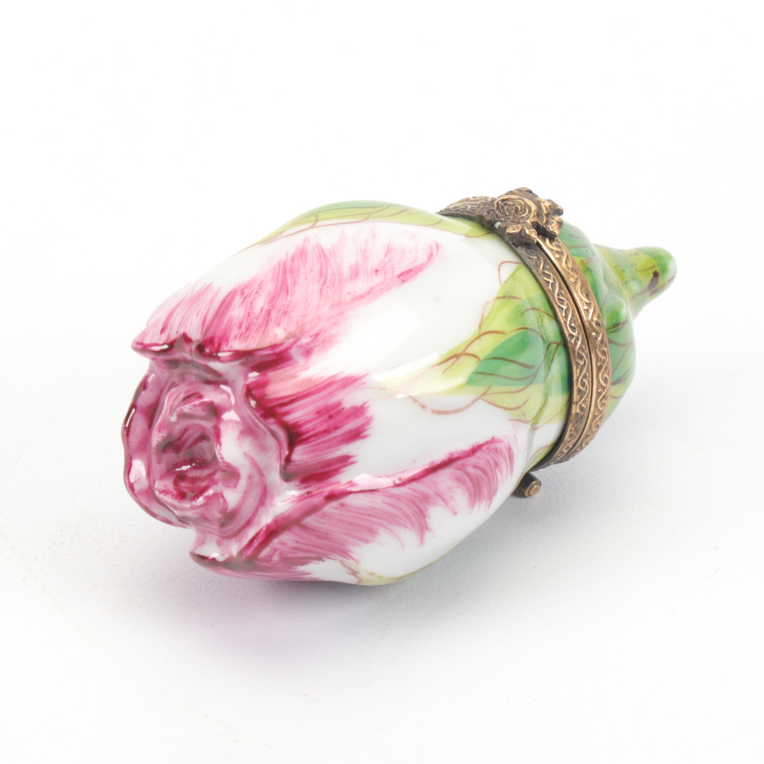 Hand-Painted Porcelain Tulip Trinket Box
