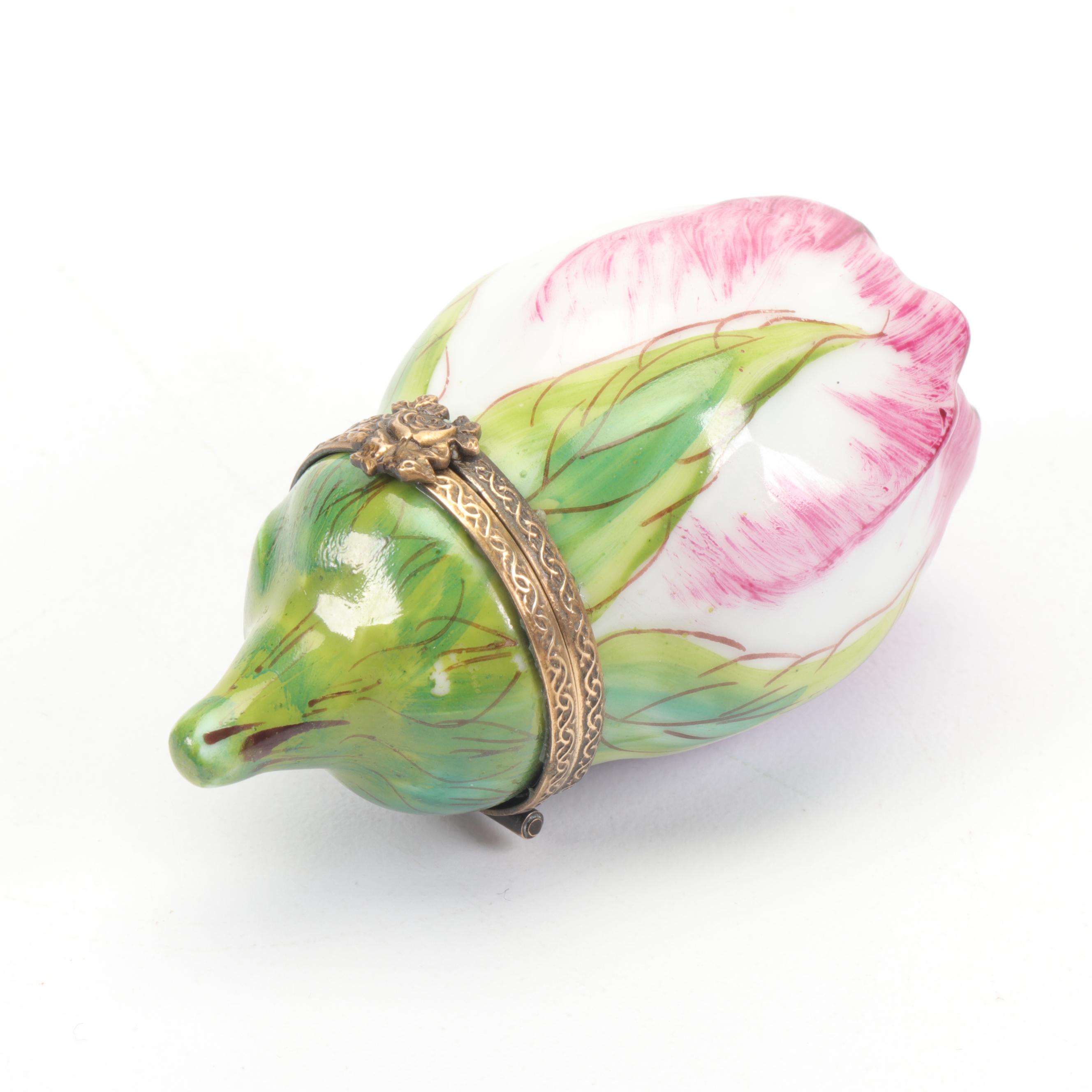 Hand-Painted Porcelain Tulip Trinket Box