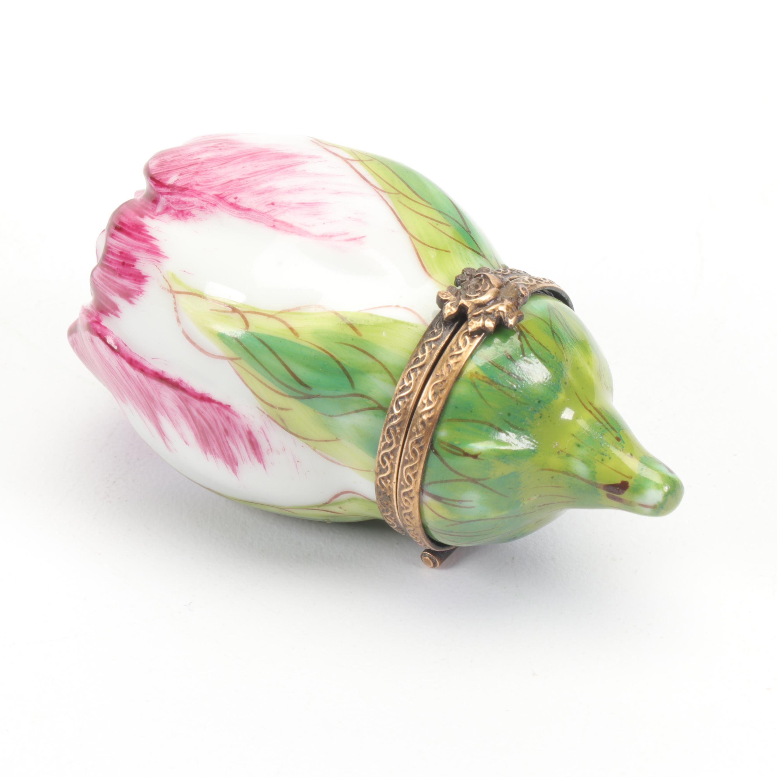Hand-Painted Porcelain Tulip Trinket Box