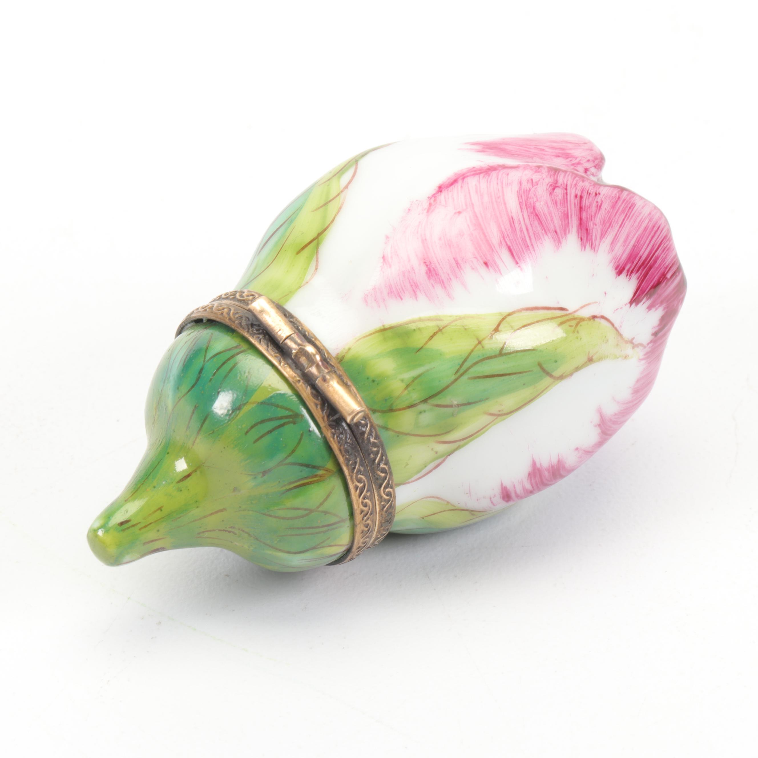 Hand-Painted Porcelain Tulip Trinket Box