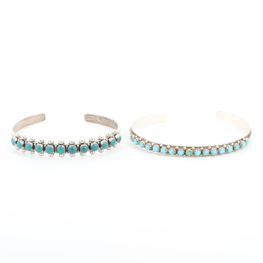 Southwestern Style Sterling Turquoise and Imitation Turquoise Cuff Bracelets