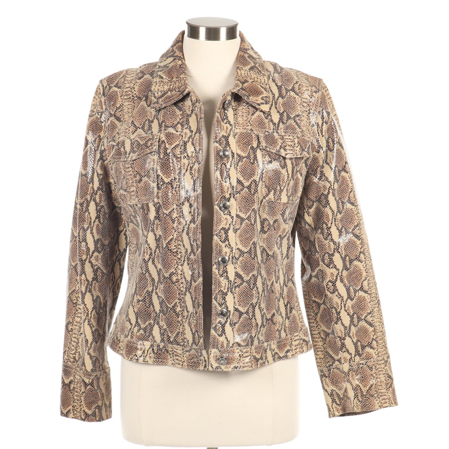 Elements by Vakko Python Print Leather Jacket