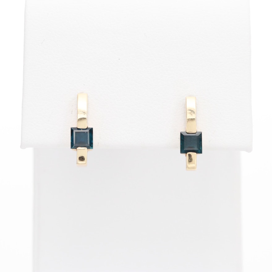 14K Yellow Gold Blue Sapphire Stud Earrings