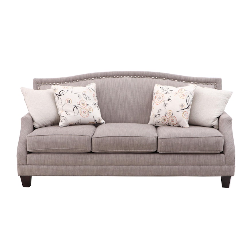 Coil Core Camel Back Sofa with Silver Tack Accents, Contemporary