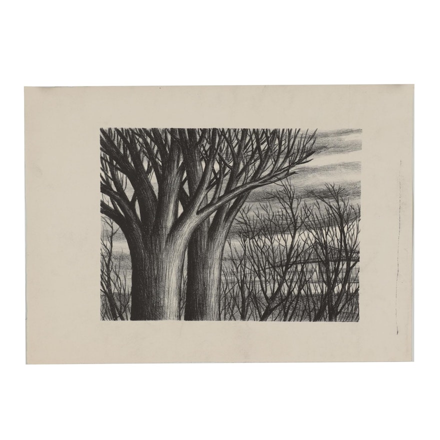 Florence B. Smithburn Lithograph "Trees Along the River"