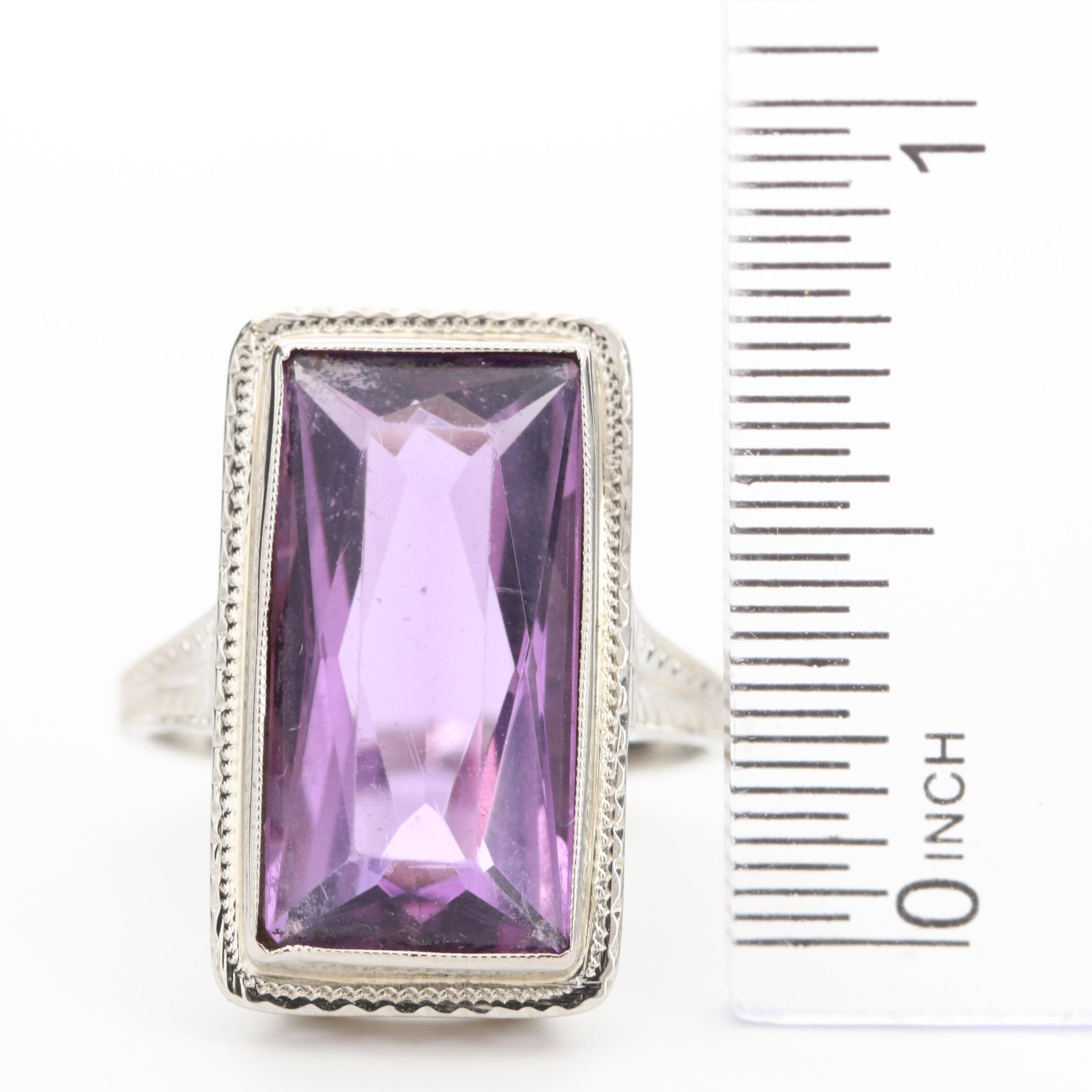 Vintage 18K White Gold Amethyst Ring