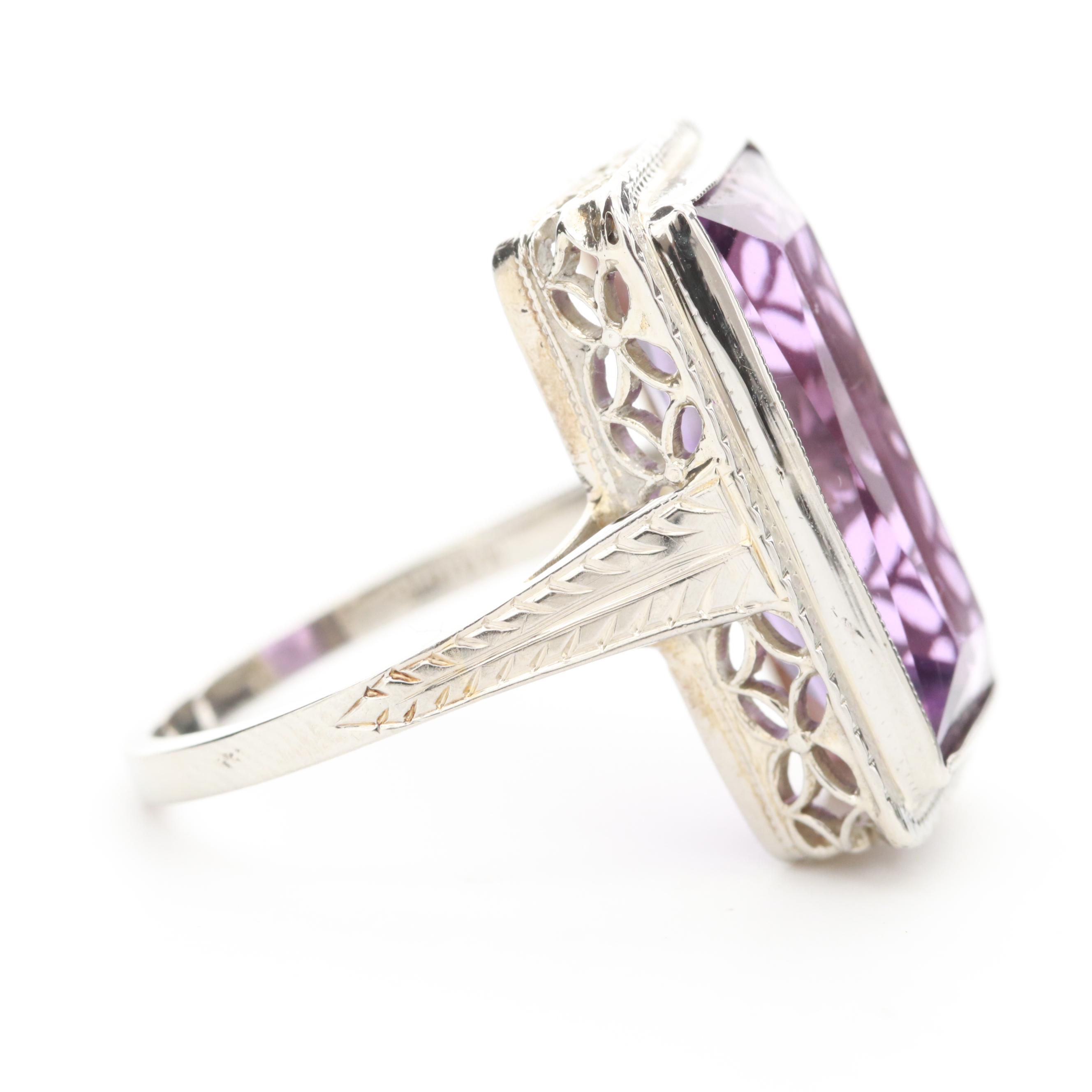 Vintage 18K White Gold Amethyst Ring