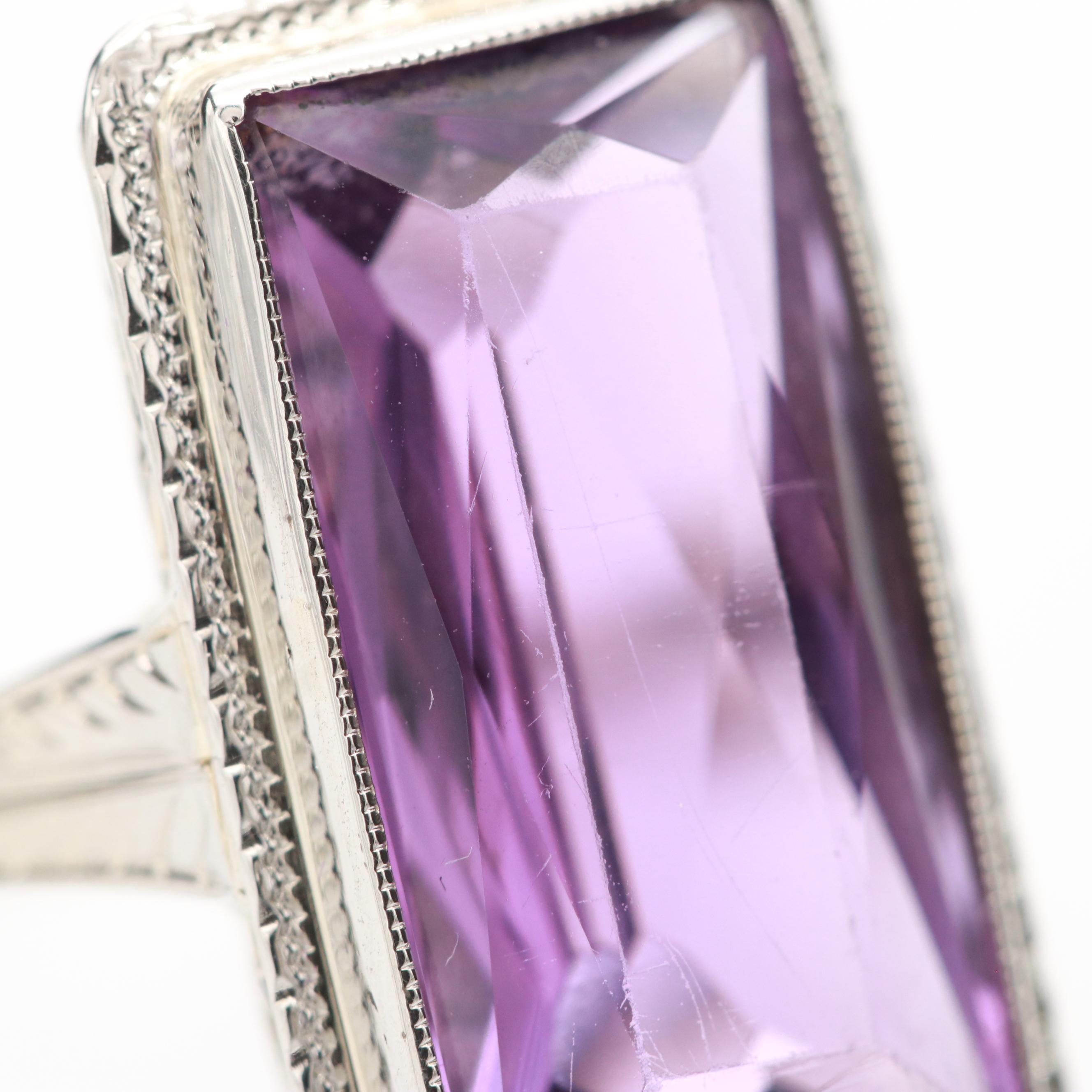 Vintage 18K White Gold Amethyst Ring