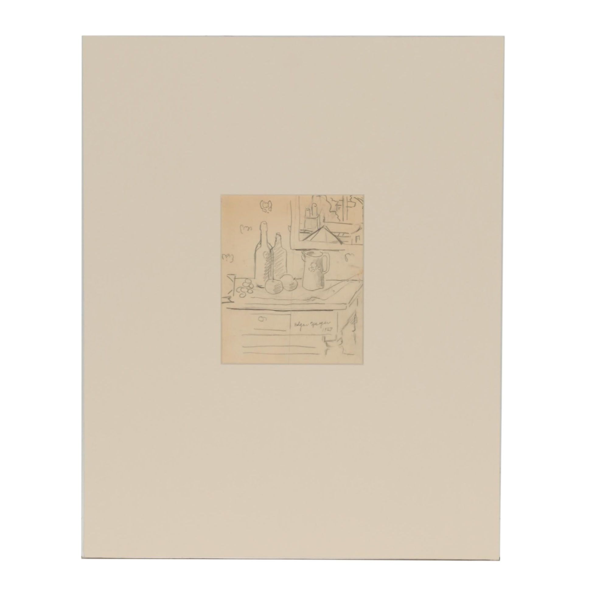 Edgar Yaeger 1927 Still Life Graphite Drawing