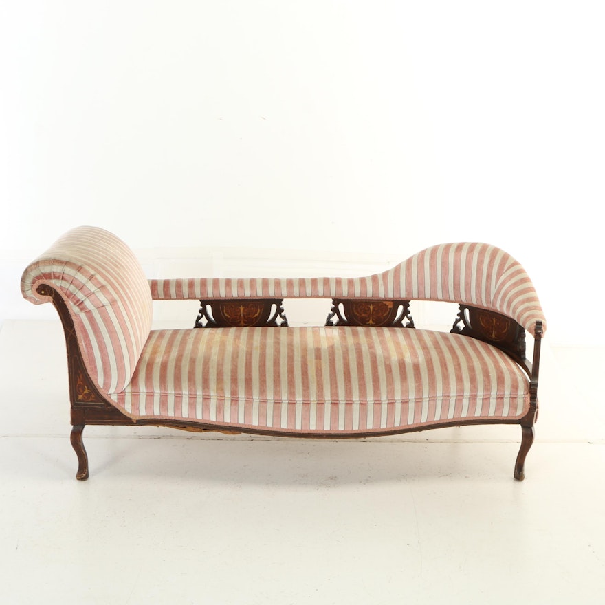 Edwardian Custom-Upholstered Marquetry Sofa, Circa 1900