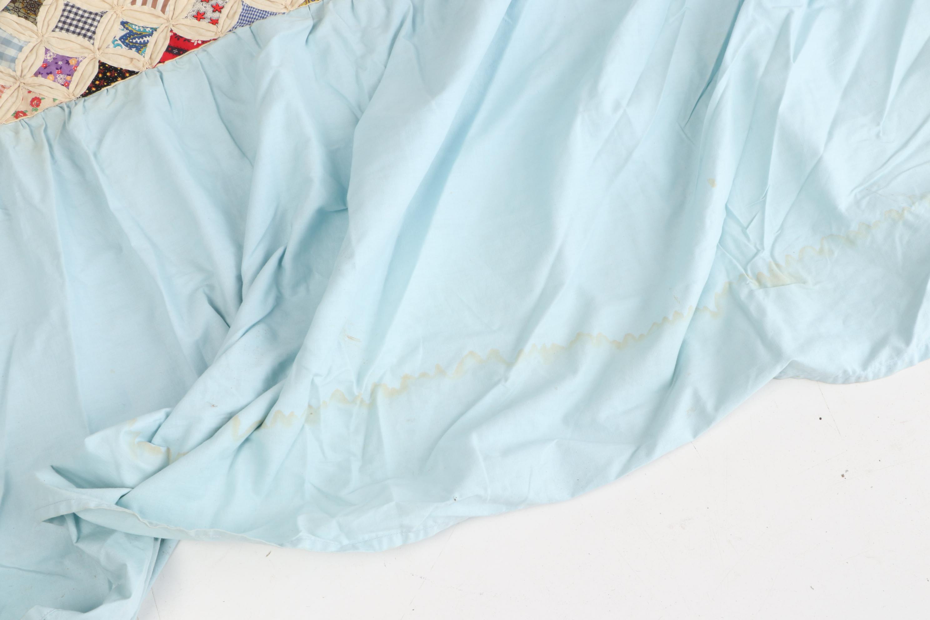 Handmade "Cathedral Windows" Full Sized Cotton Quilt with Ruffled Edge