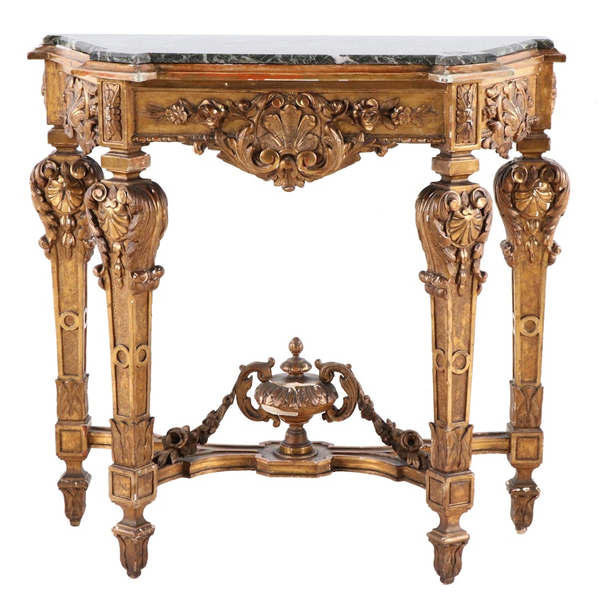 Italian Baroque Style Gilt Composition and Wood Console Table with Marble Top