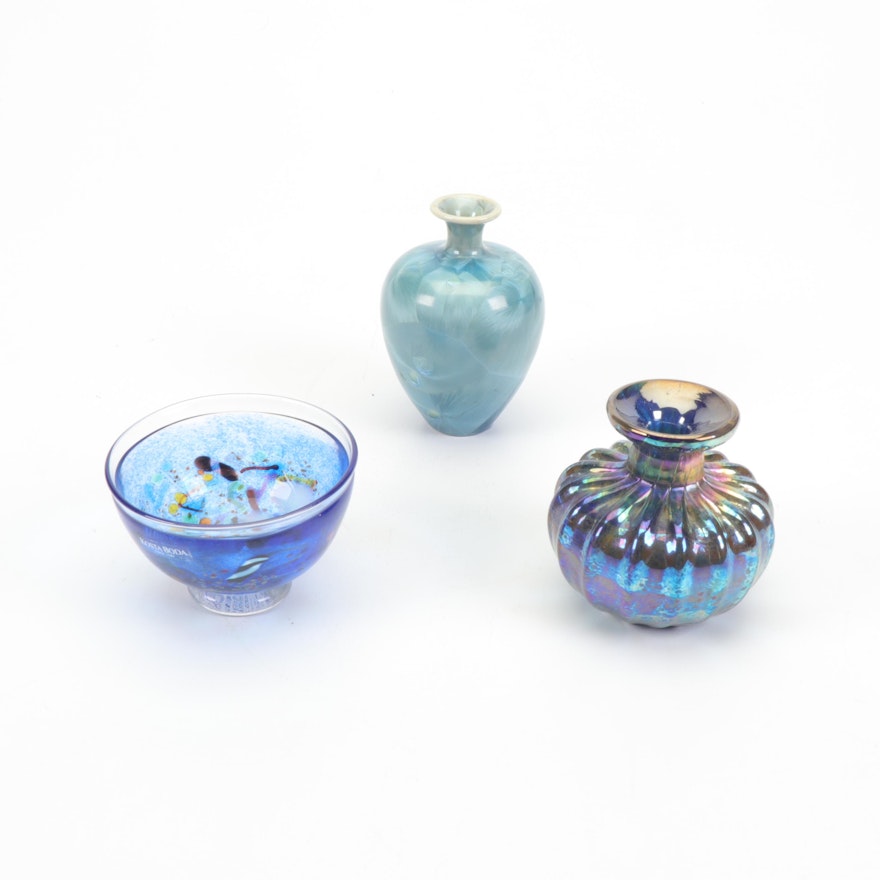 Ceramic and Glass Vases and Kosta Boda Bowl
