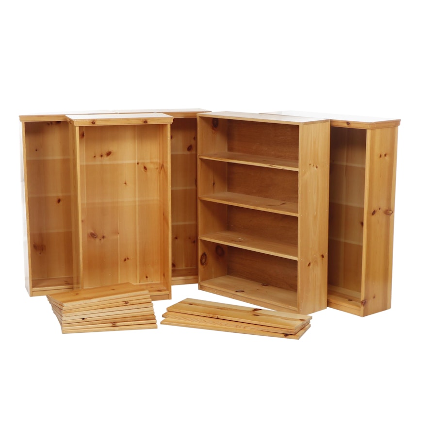 Set of Five Pine Book Cases with Adjustable Shelves, Late 20th Century