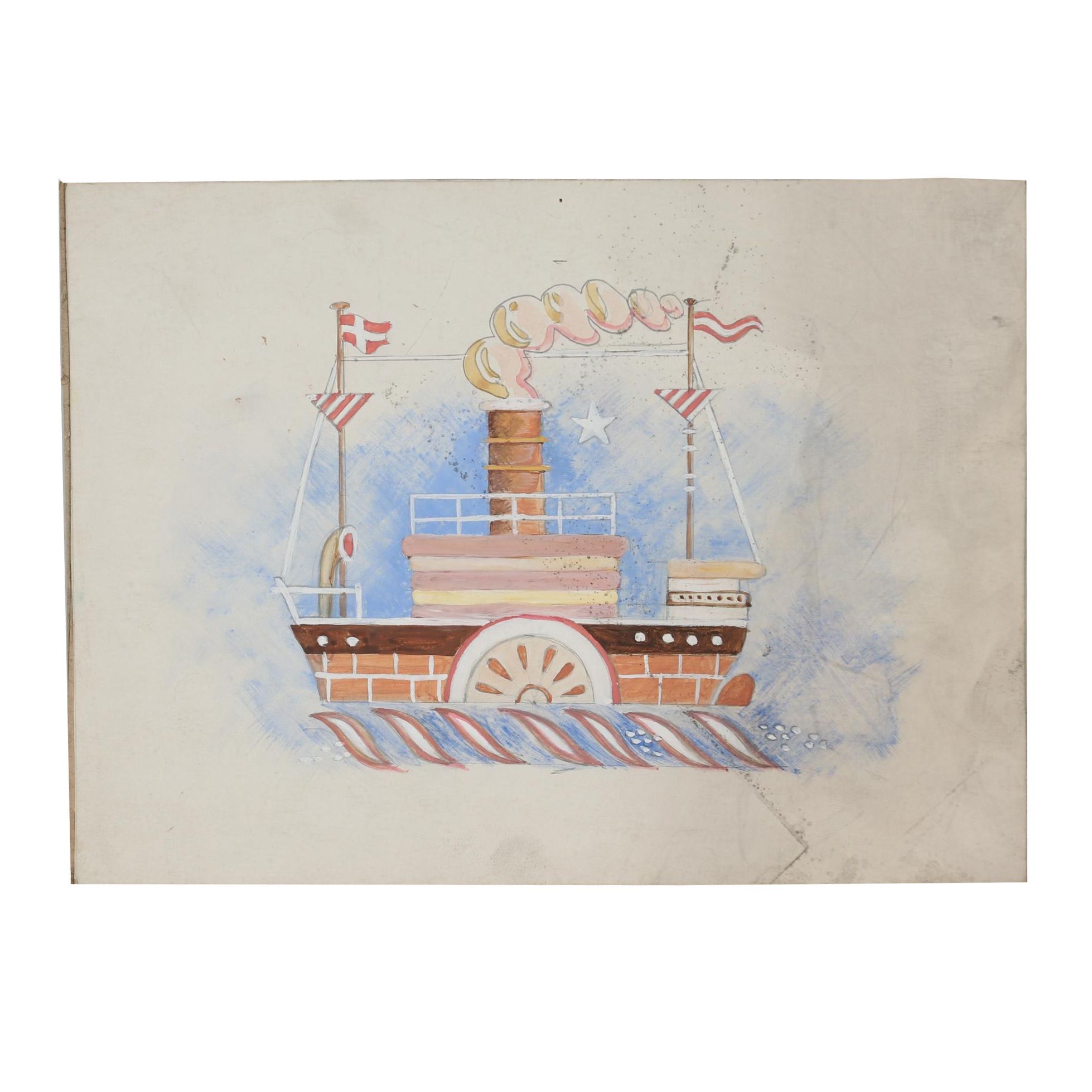 Late 20th Century Gouache Painting Attributed to Edgar Yaeger