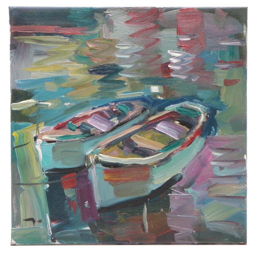 Jose Trujillo Oil Painting "Twin Boats"