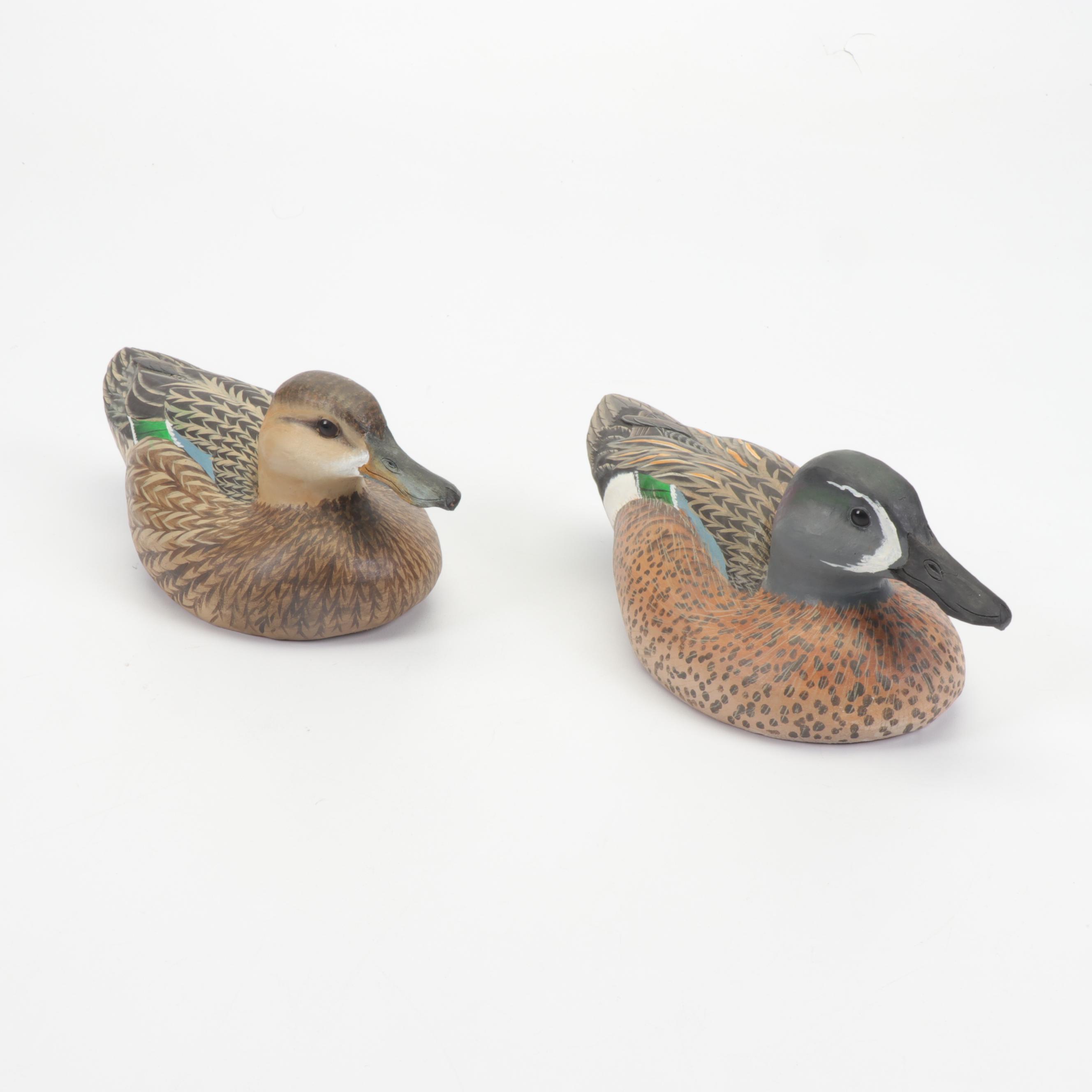 Pair of "Bluewinged Teal" Wooden Duck Decoys by Dan Brown, 1991