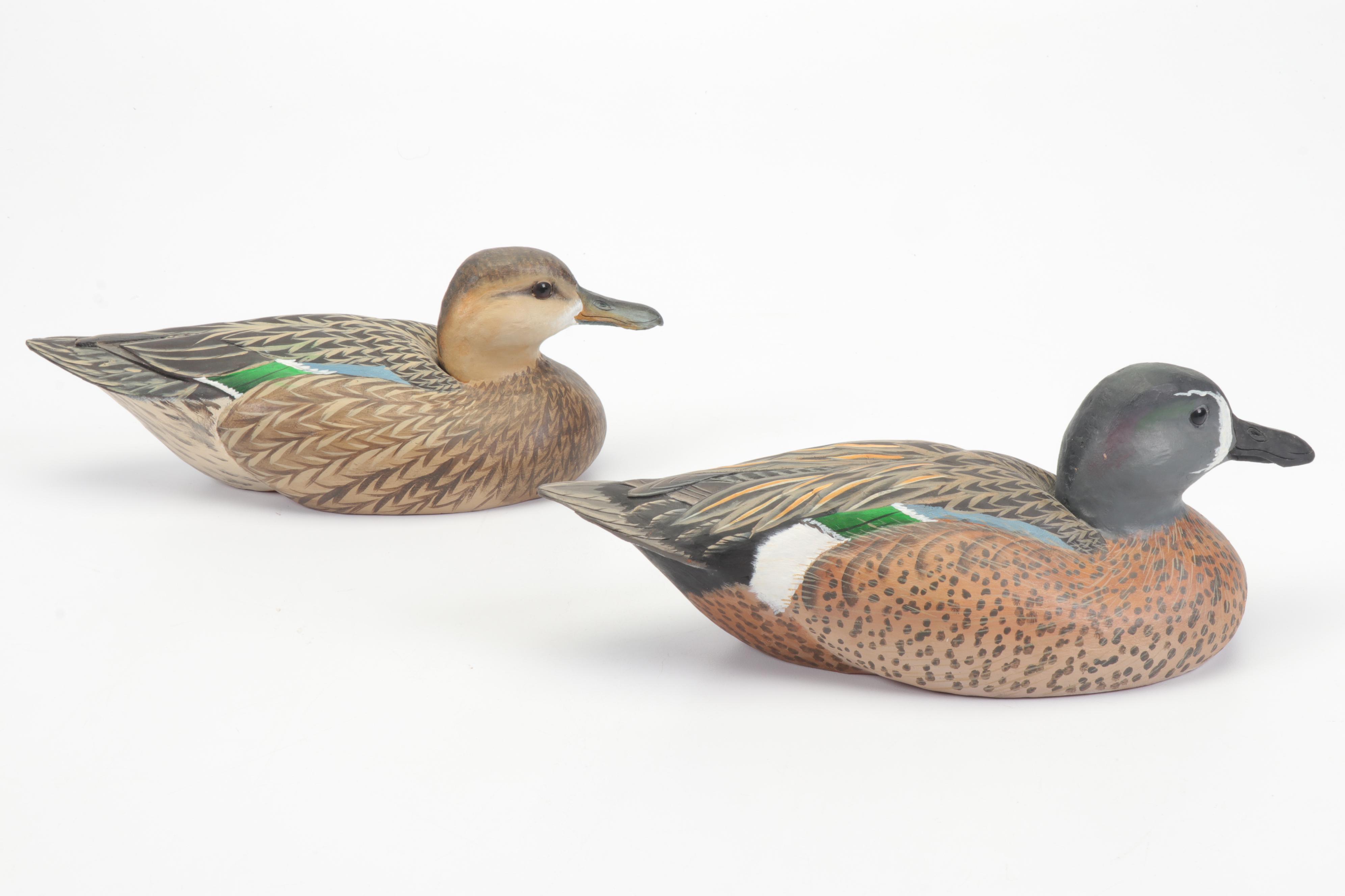 Pair of "Bluewinged Teal" Wooden Duck Decoys by Dan Brown, 1991