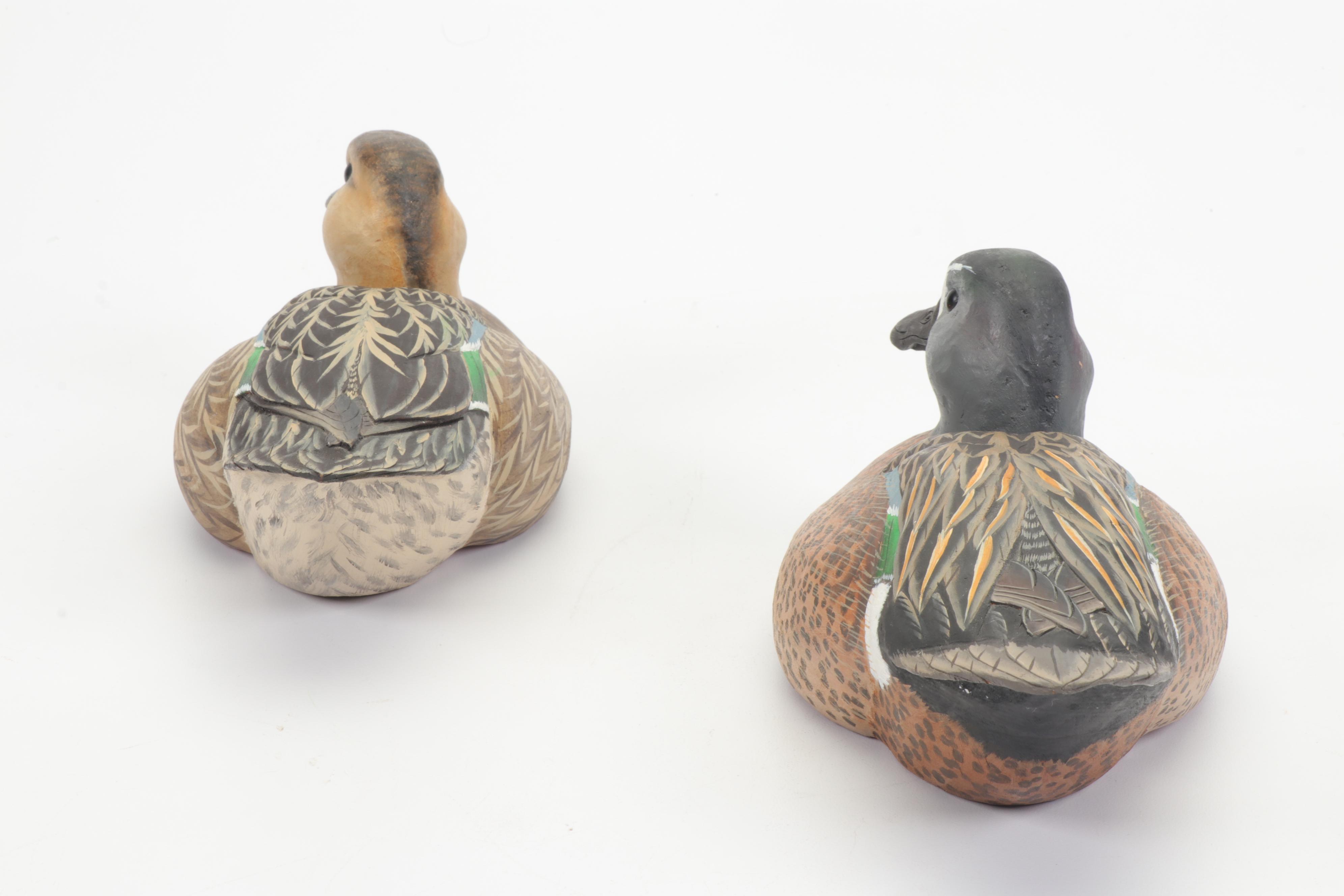 Pair of "Bluewinged Teal" Wooden Duck Decoys by Dan Brown, 1991