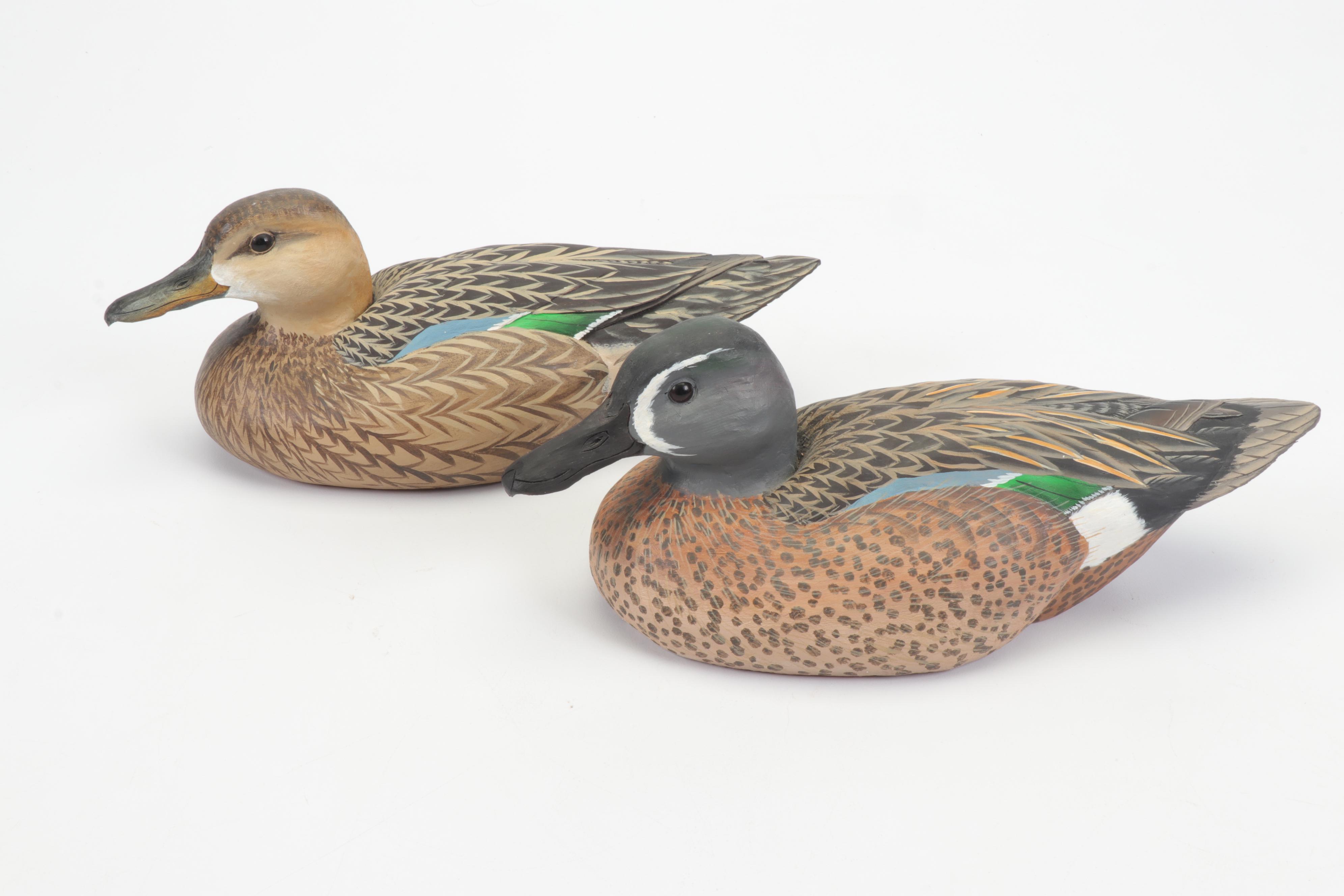 Pair of "Bluewinged Teal" Wooden Duck Decoys by Dan Brown, 1991