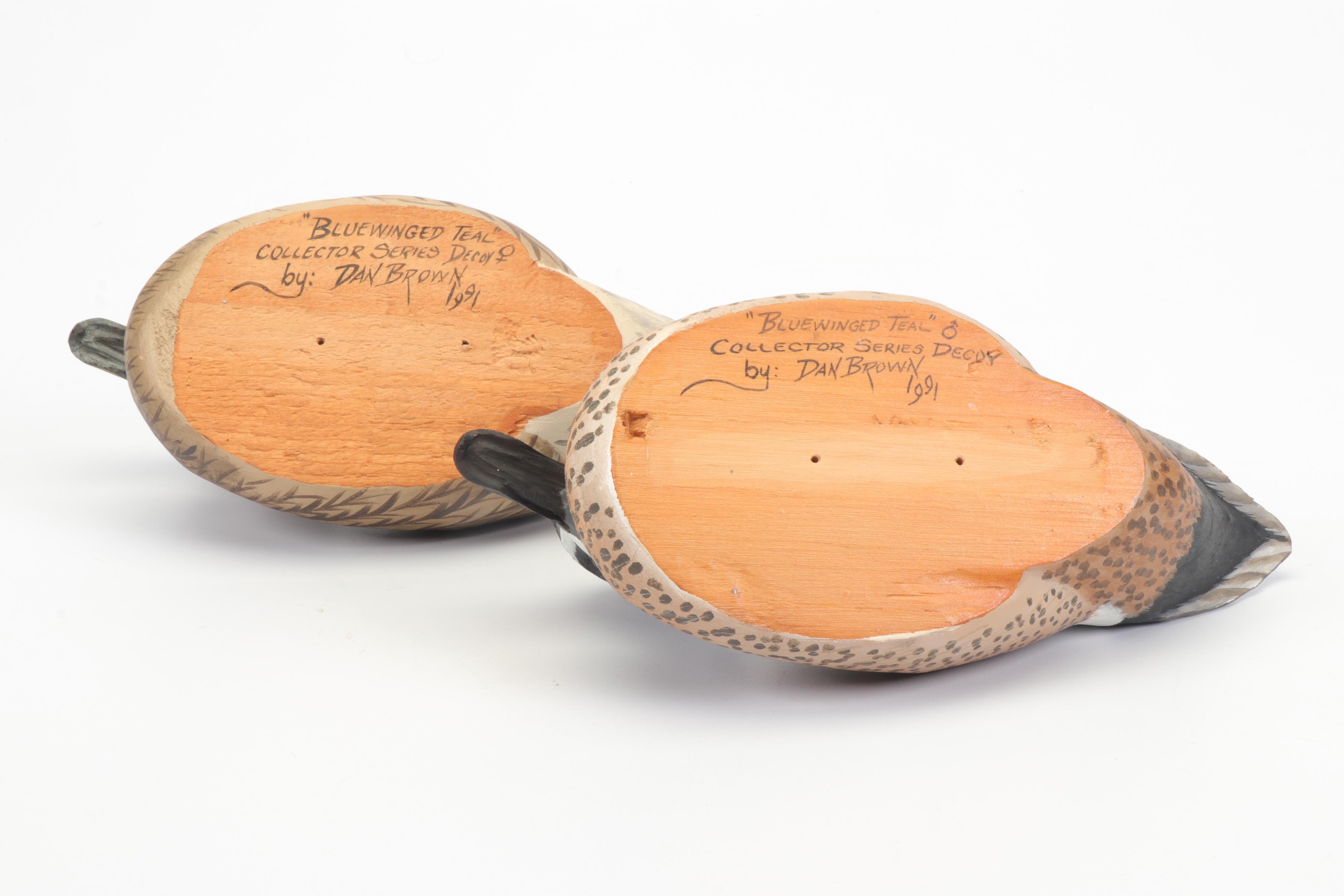 Pair of "Bluewinged Teal" Wooden Duck Decoys by Dan Brown, 1991