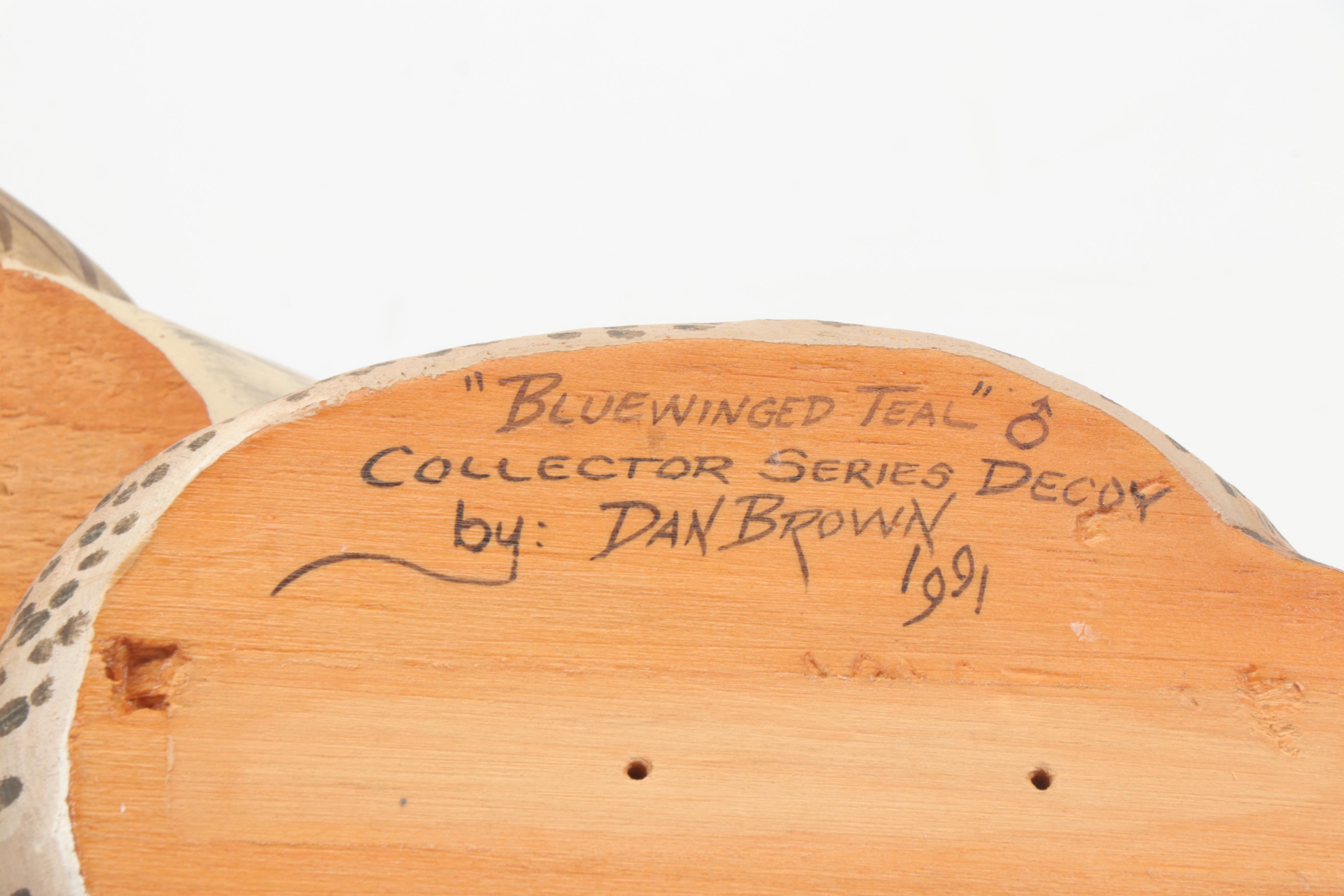 Pair of "Bluewinged Teal" Wooden Duck Decoys by Dan Brown, 1991