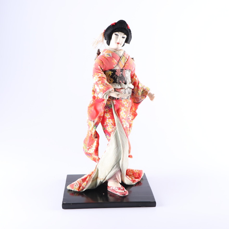 Vintage Japanese Silk Doll, Mid-Century