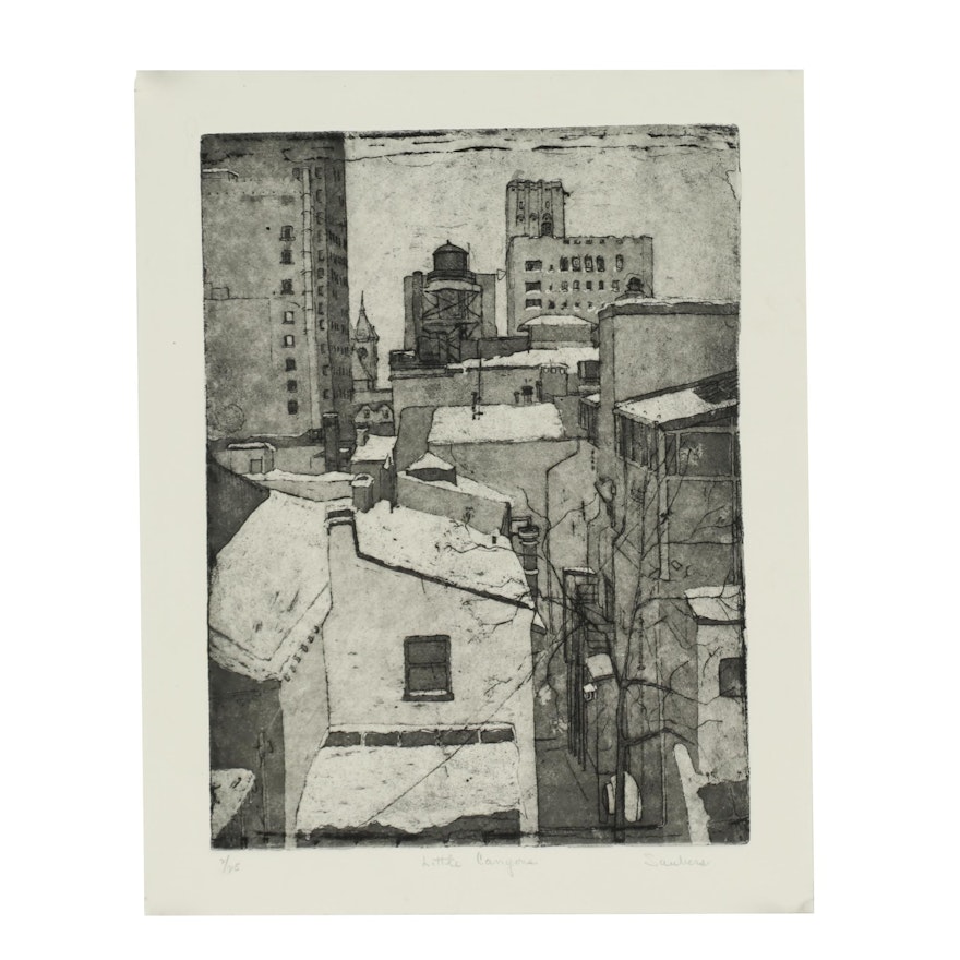 Marian Saubers Etching with Aquatint  "Little Canyons"