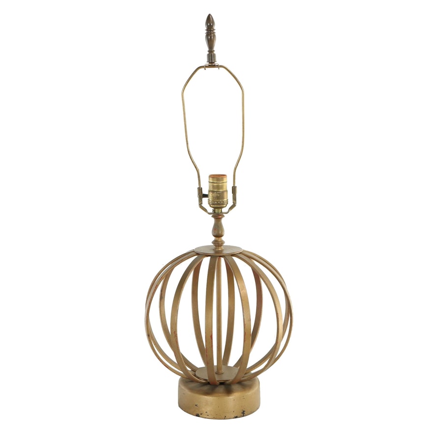 Modernist Gilt-Metal Caged-Orb Table Lamp, Second Half 20th Century